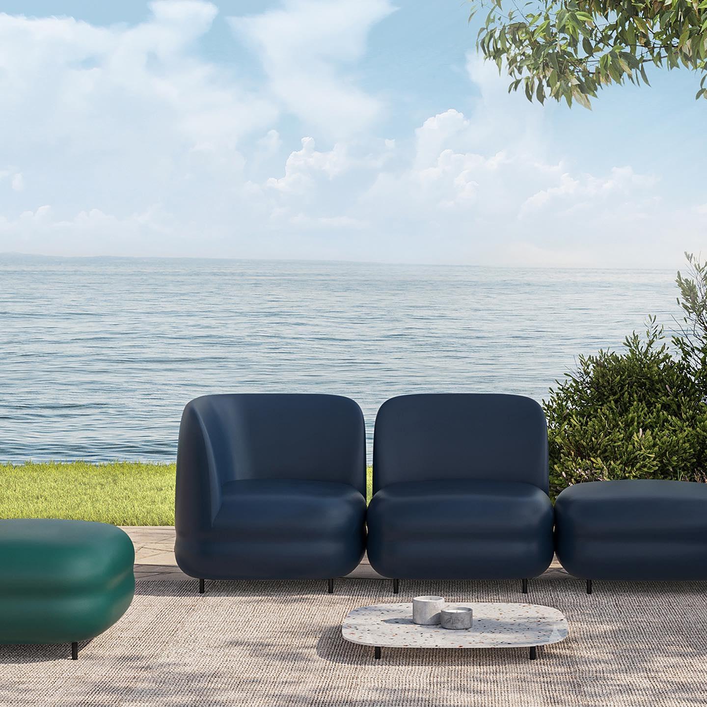 Indoor/Outdoor Set aus zwei Sesseln mit Ottomane aus Flexyskin im Angebot 1