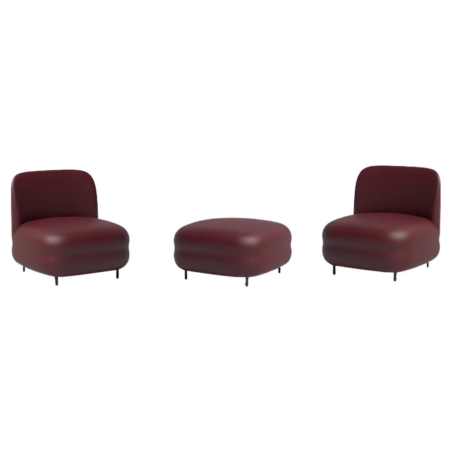 Ensemble de deux chaises longues avec pouf en Flexyskin pour l'intérieur et l'extérieur