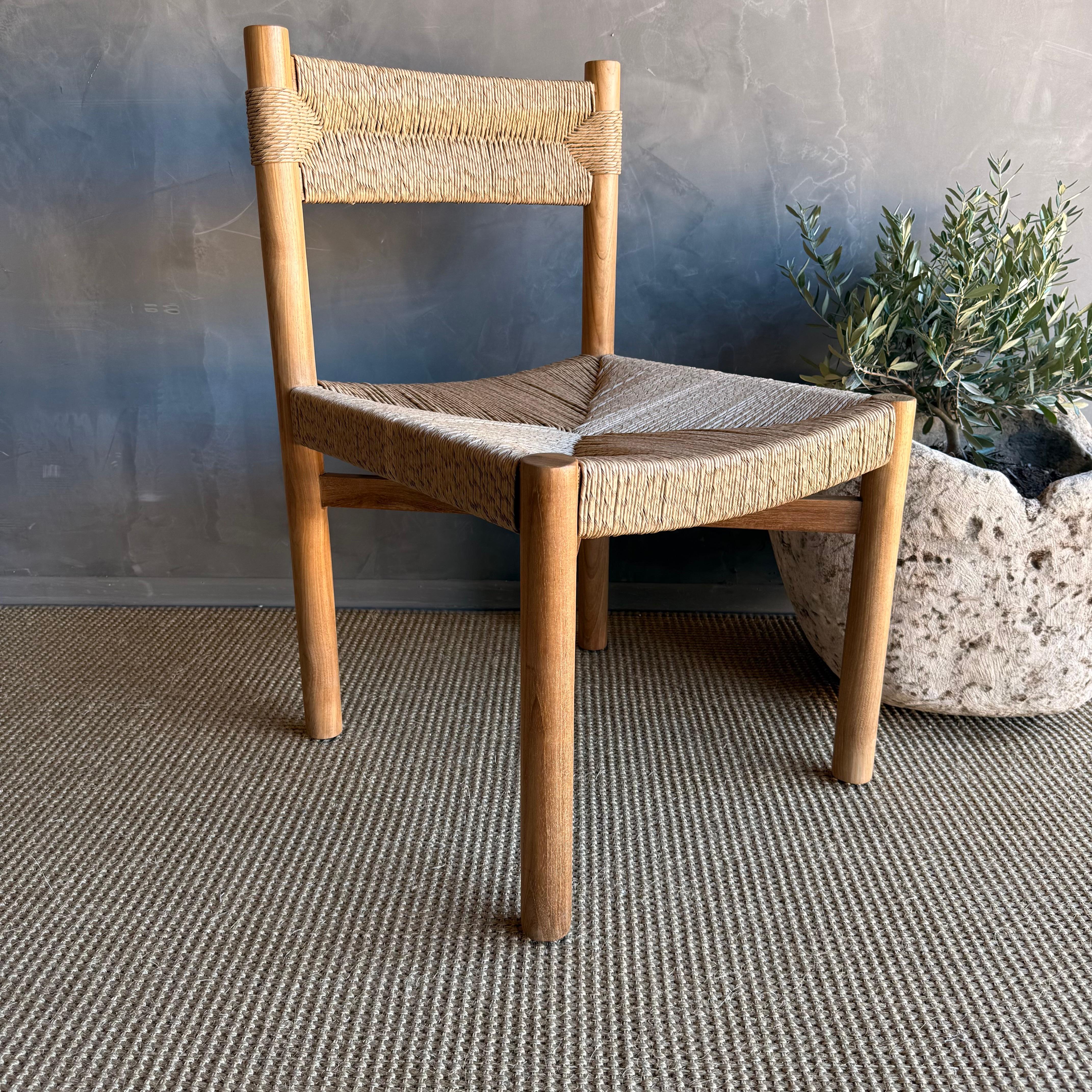 Indoor Outdoor Massiv Teakholz und geflochtene Twist Natural Rope Esszimmerstühle (Seil) im Angebot