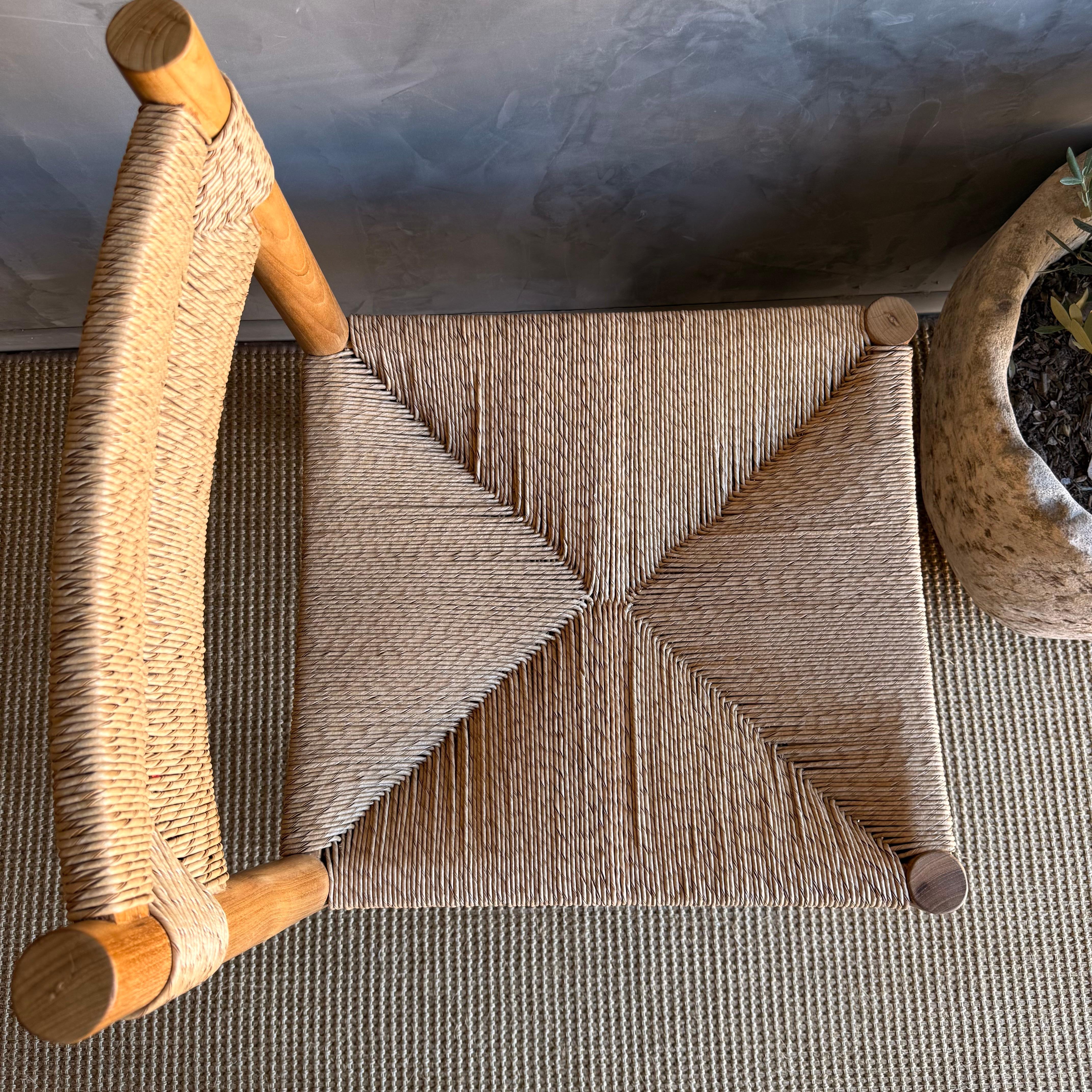 Indoor Outdoor Massiv Teakholz und geflochtene Twist Natural Rope Esszimmerstühle im Angebot 2
