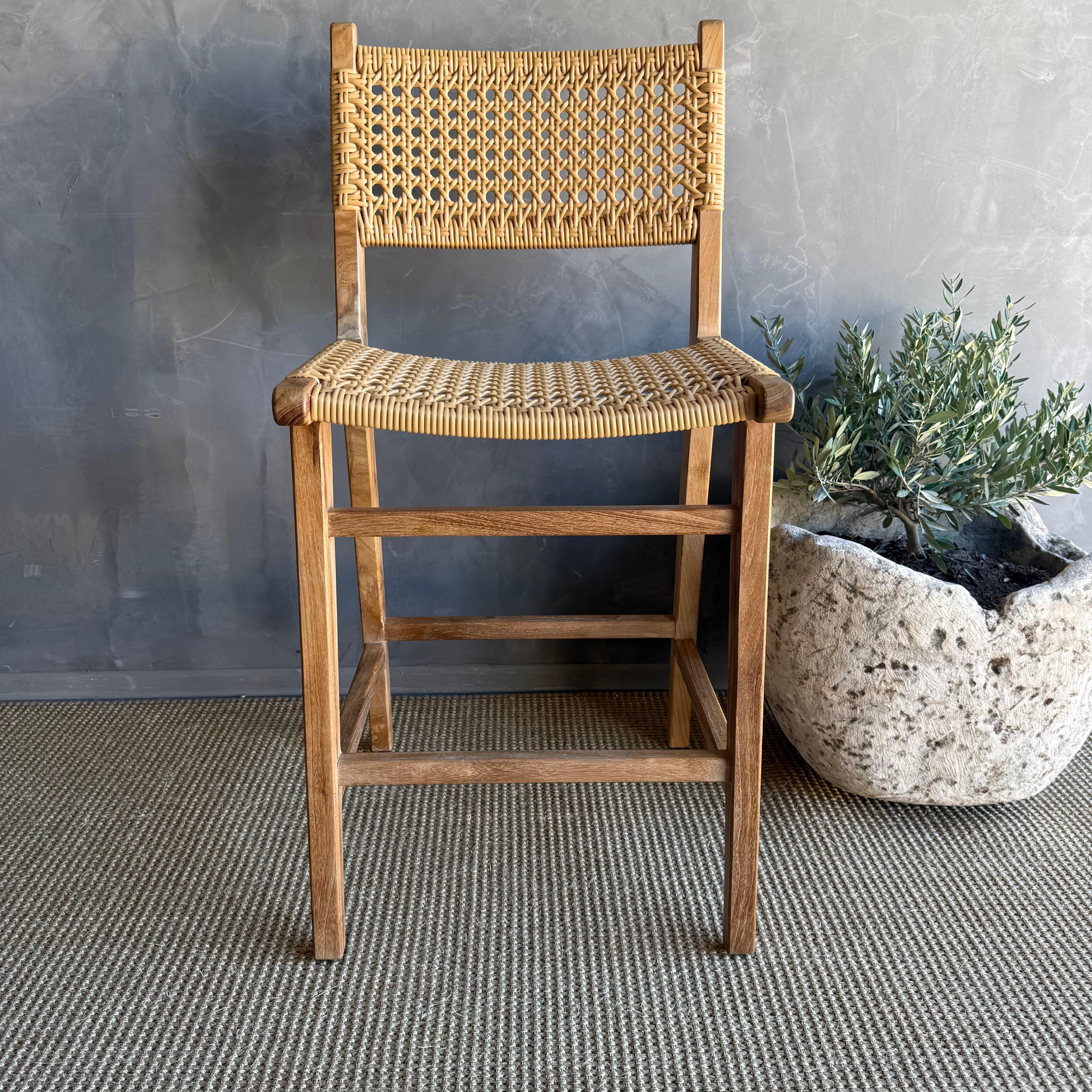 Indoor Outdoor Solid Teak Wood Counter Height Stool For Sale 4