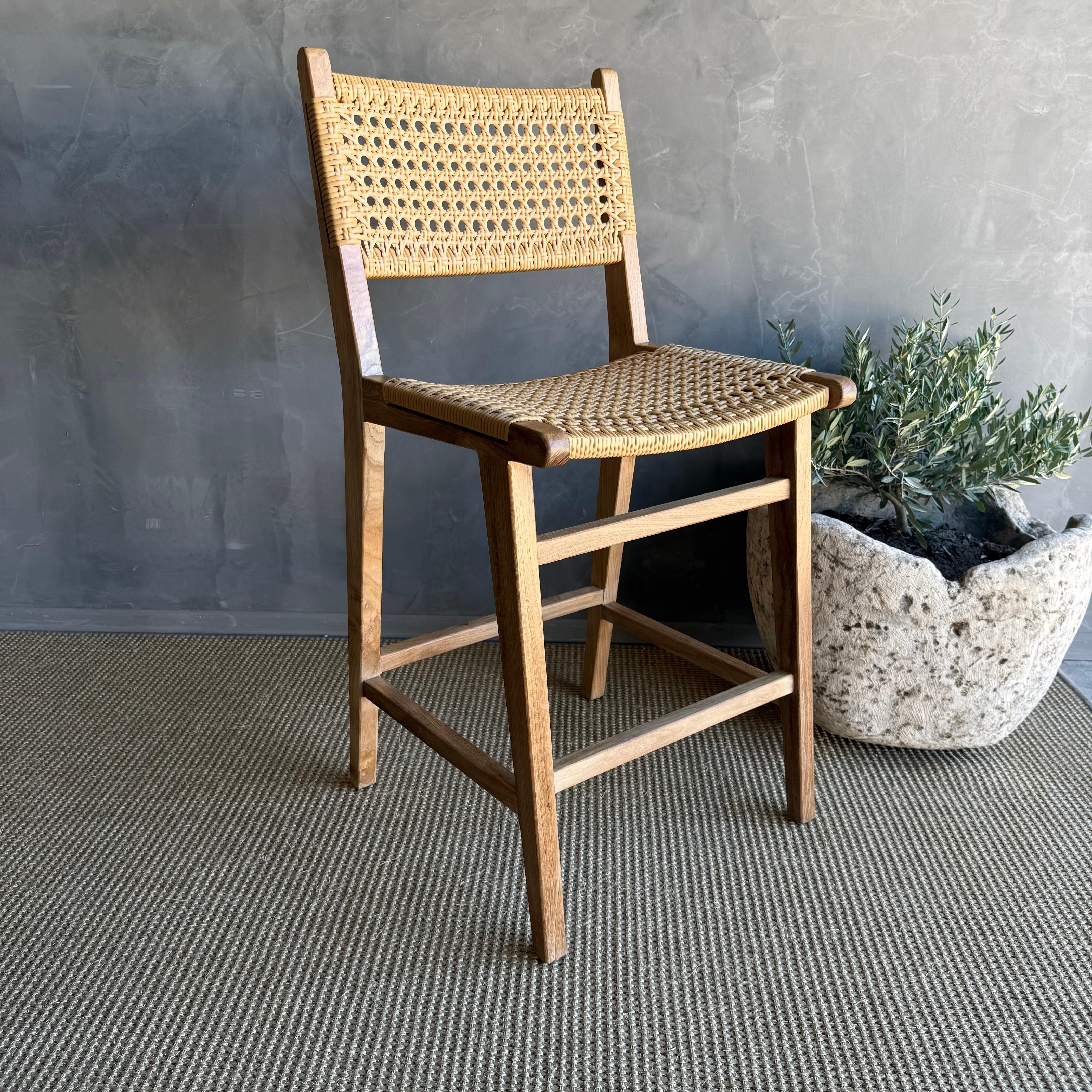 Contemporary Indoor Outdoor Solid Teak Wood Counter Height Stool For Sale