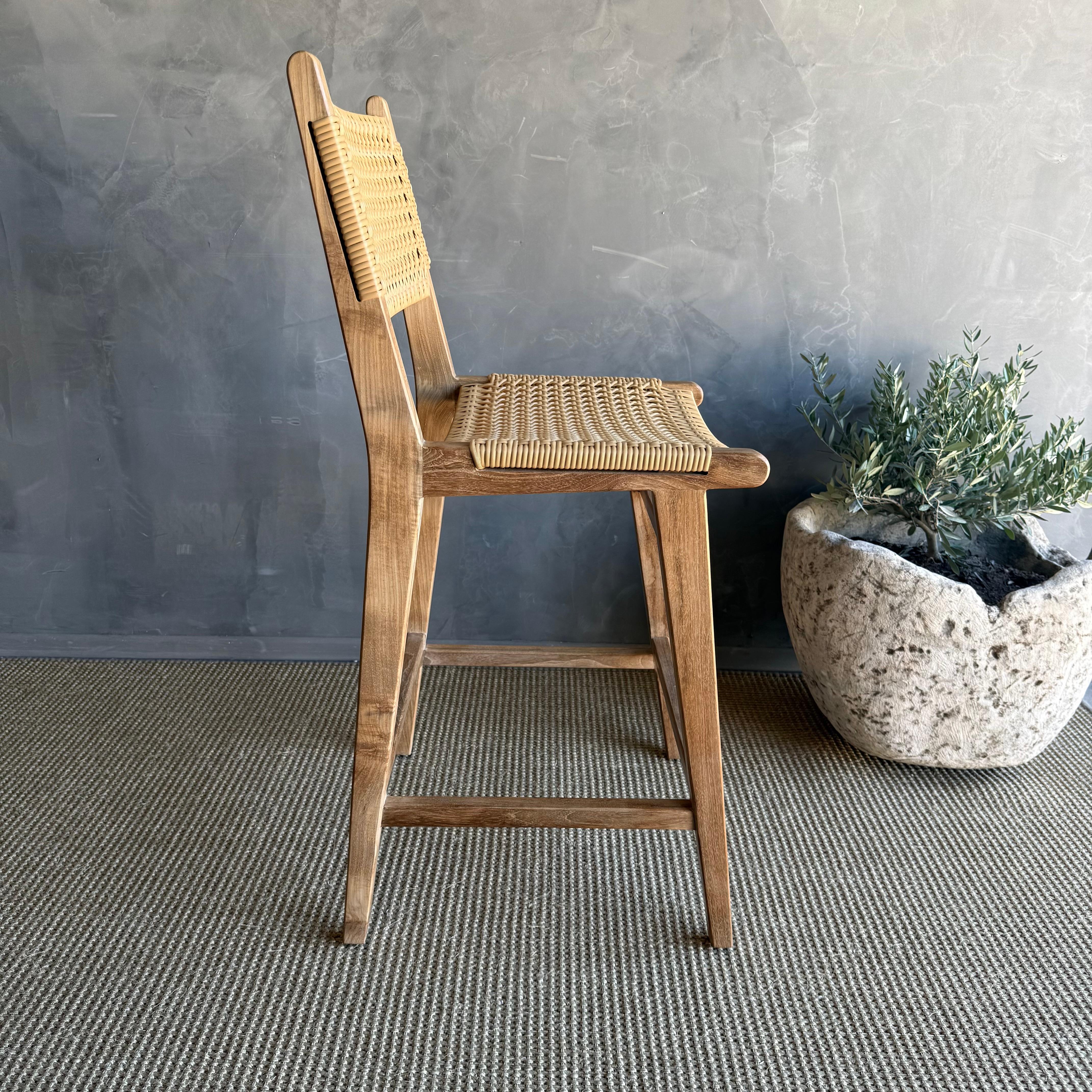 Indoor Outdoor Solid Teak Wood Counter Height Stool For Sale 1