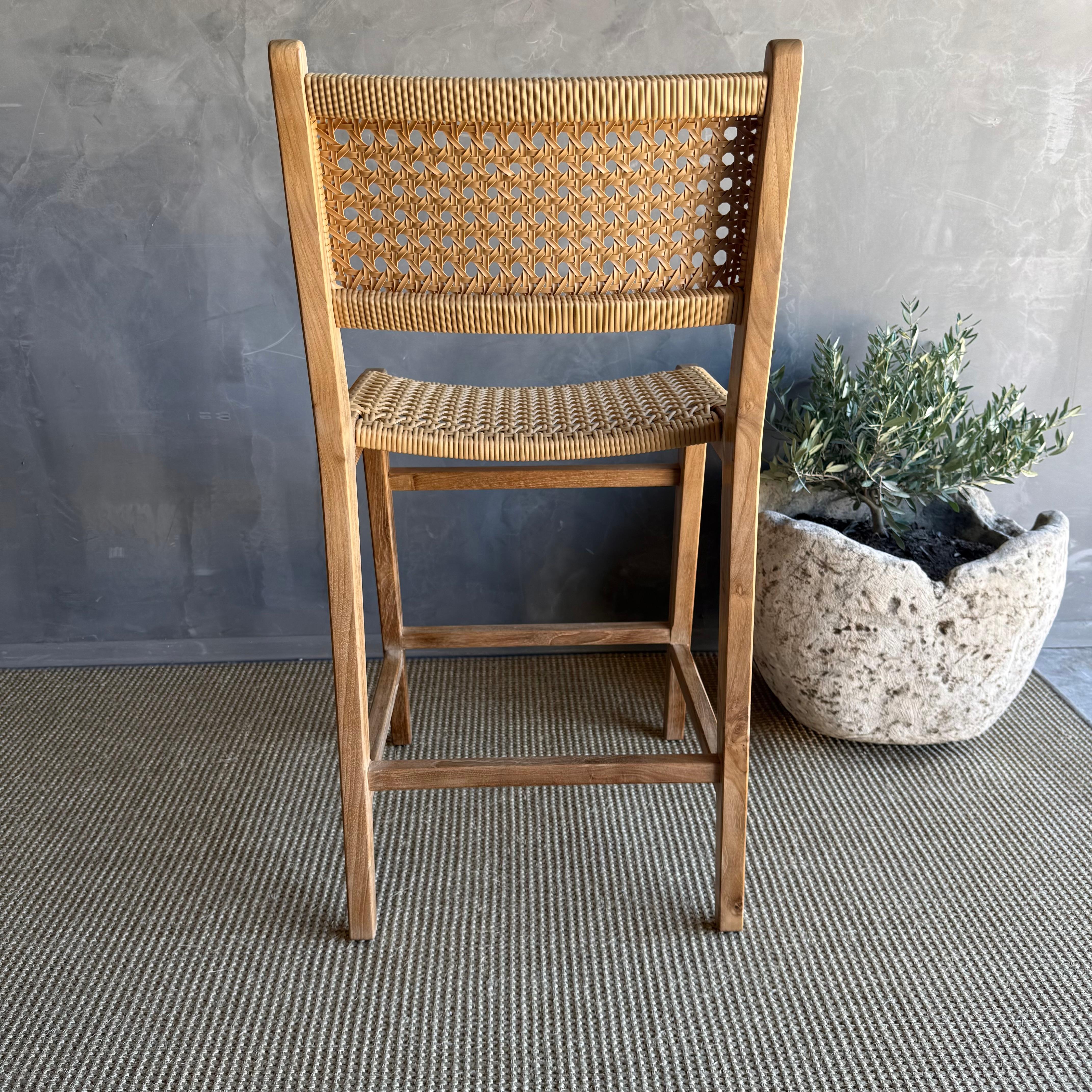 Indoor Outdoor Solid Teak Wood Counter Height Stool For Sale 2