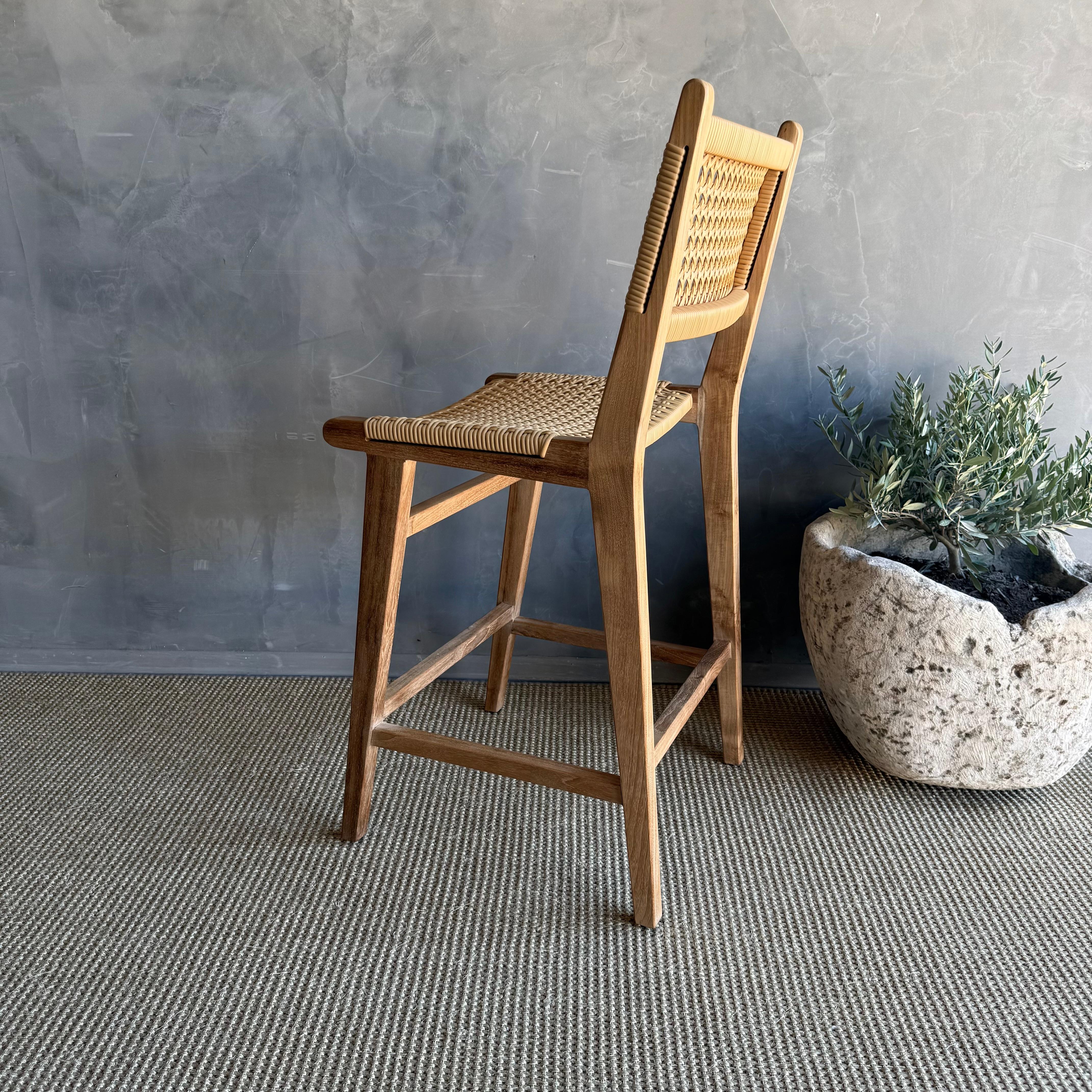 Indoor Outdoor Solid Teak Wood Counter Height Stool For Sale 3