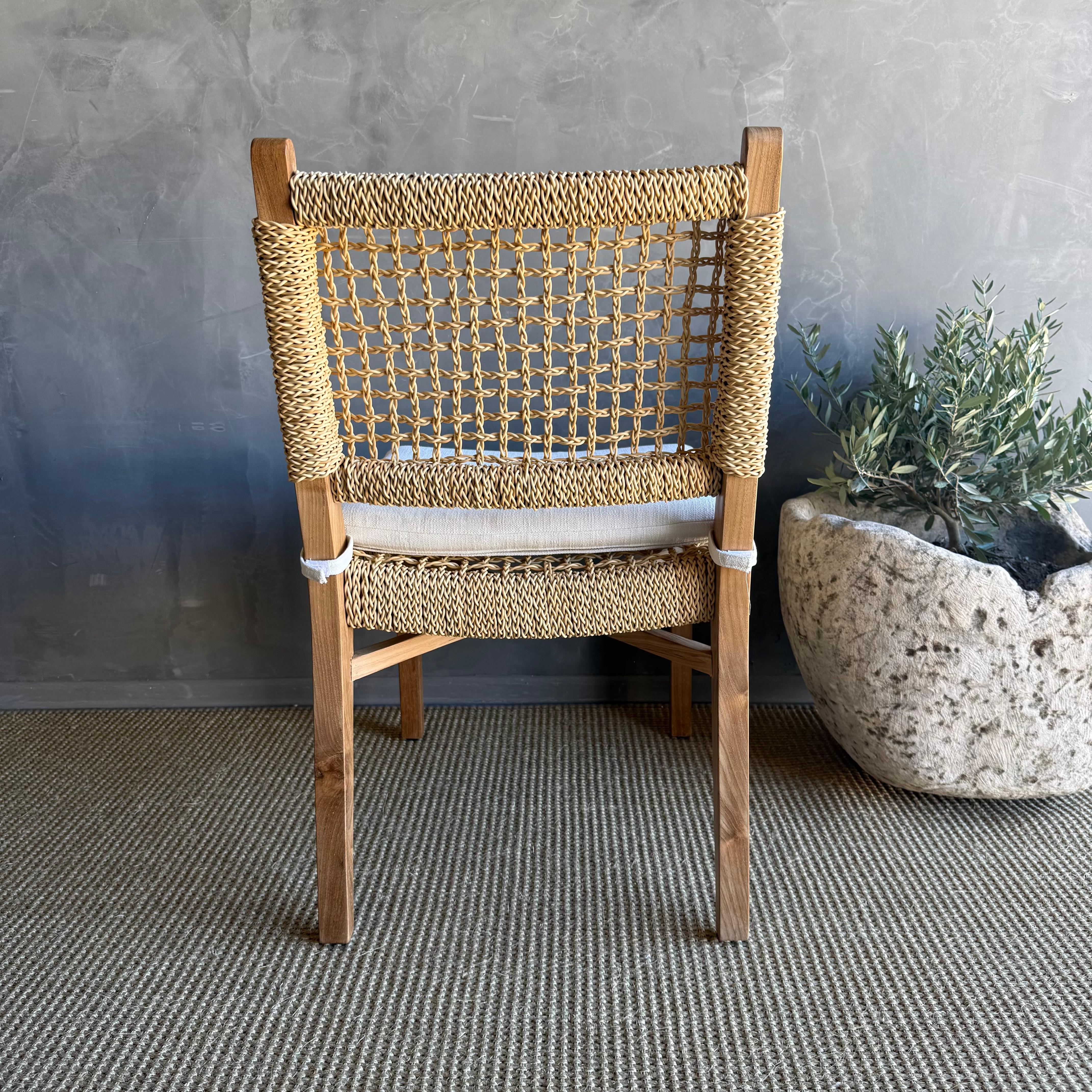 Indoor Outdoor Massiv Teakholz Esszimmerstühle mit geflochtenem Seil Design im Angebot 5
