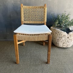 Indoor Outdoor Solid Teak Wood Dining Chairs with Woven Rope Design