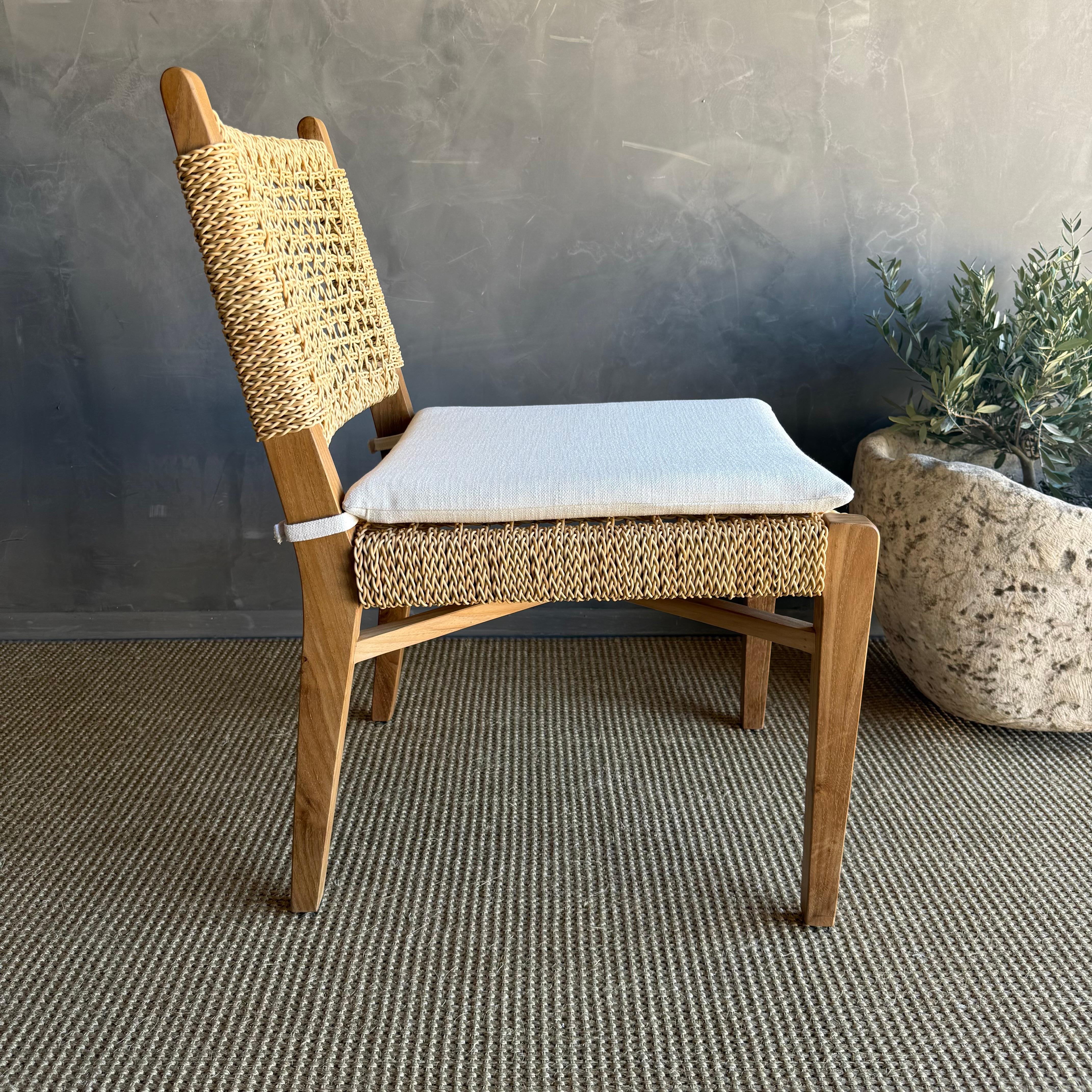 Indoor Outdoor Massiv Teakholz Esszimmerstühle mit geflochtenem Seil Design im Angebot 3