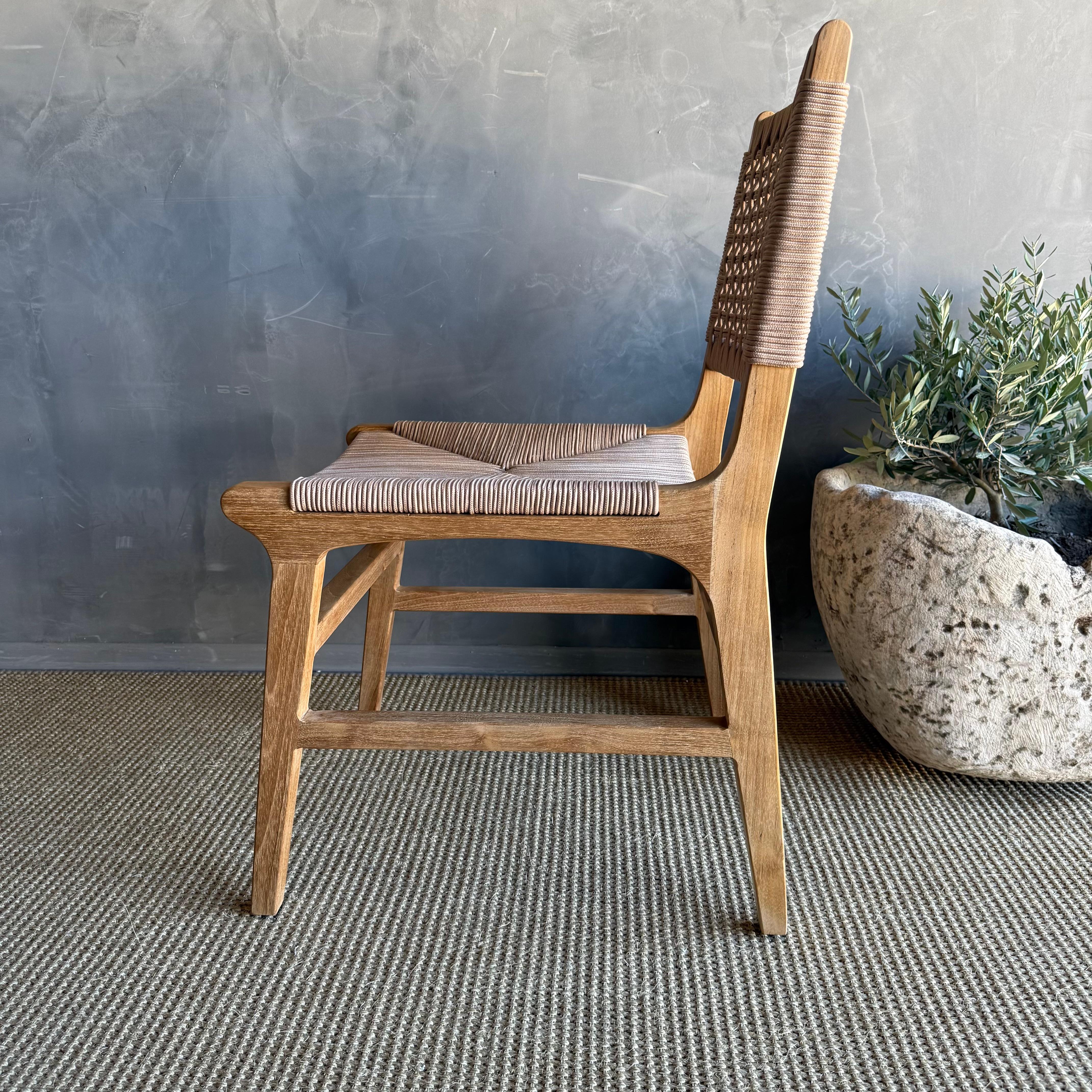 Indoor Outdoor Teakholz Esszimmerstühle mit geflochtenem Seil Natur im Angebot 4