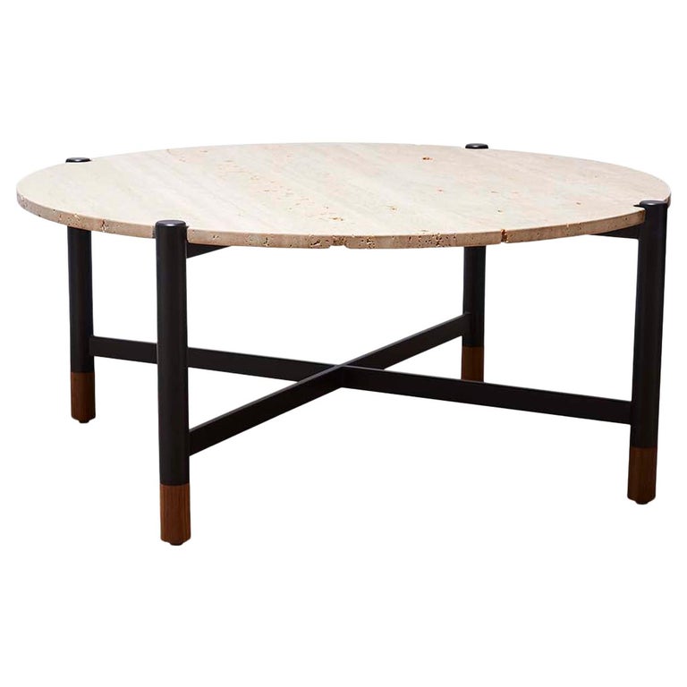 Indoor/Outdoor Travertine Round Bronson Coffee Table For Sale at 1stDibs