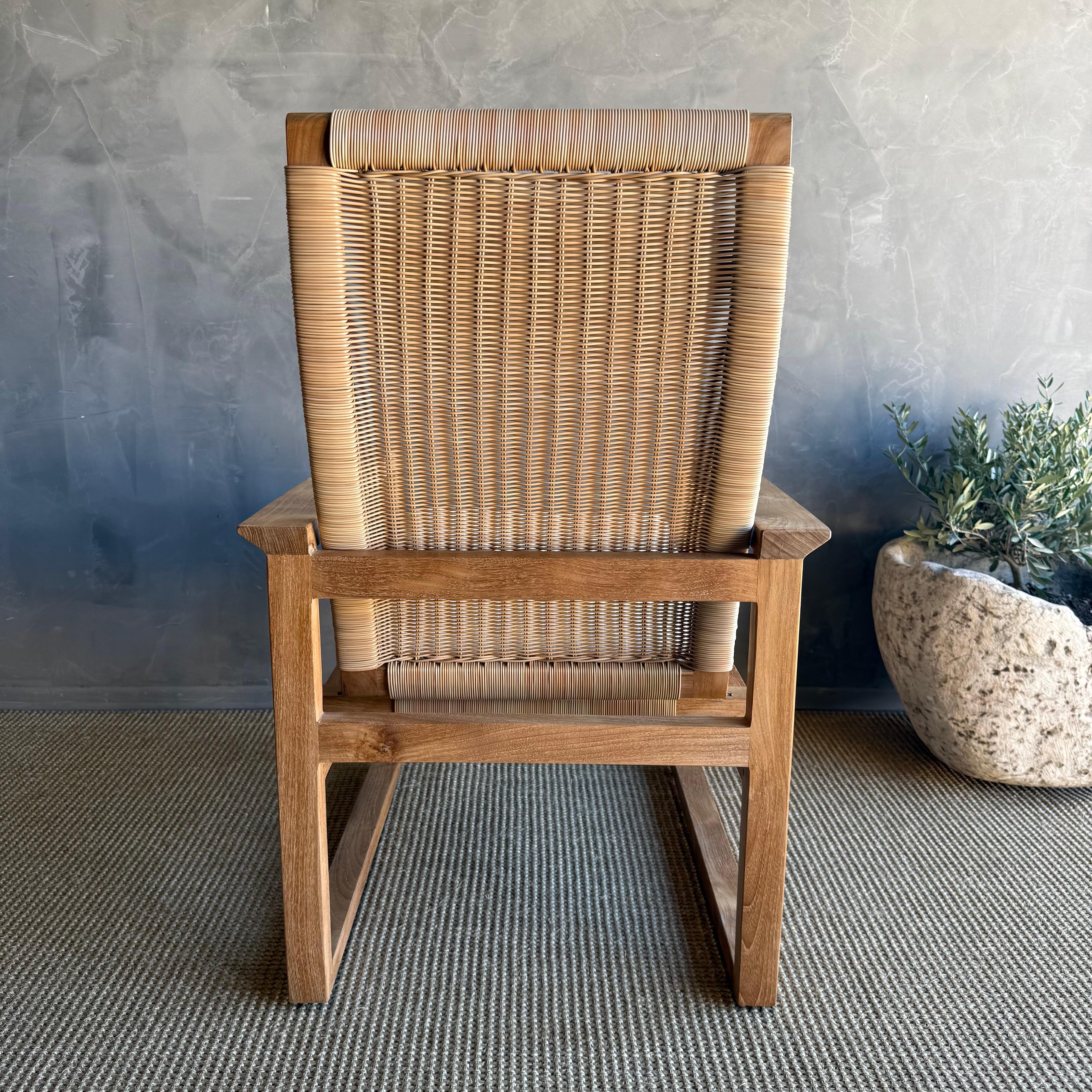 Chaise longue en bois de teck tressé pour l'intérieur et l'extérieur avec coussin en vente 4