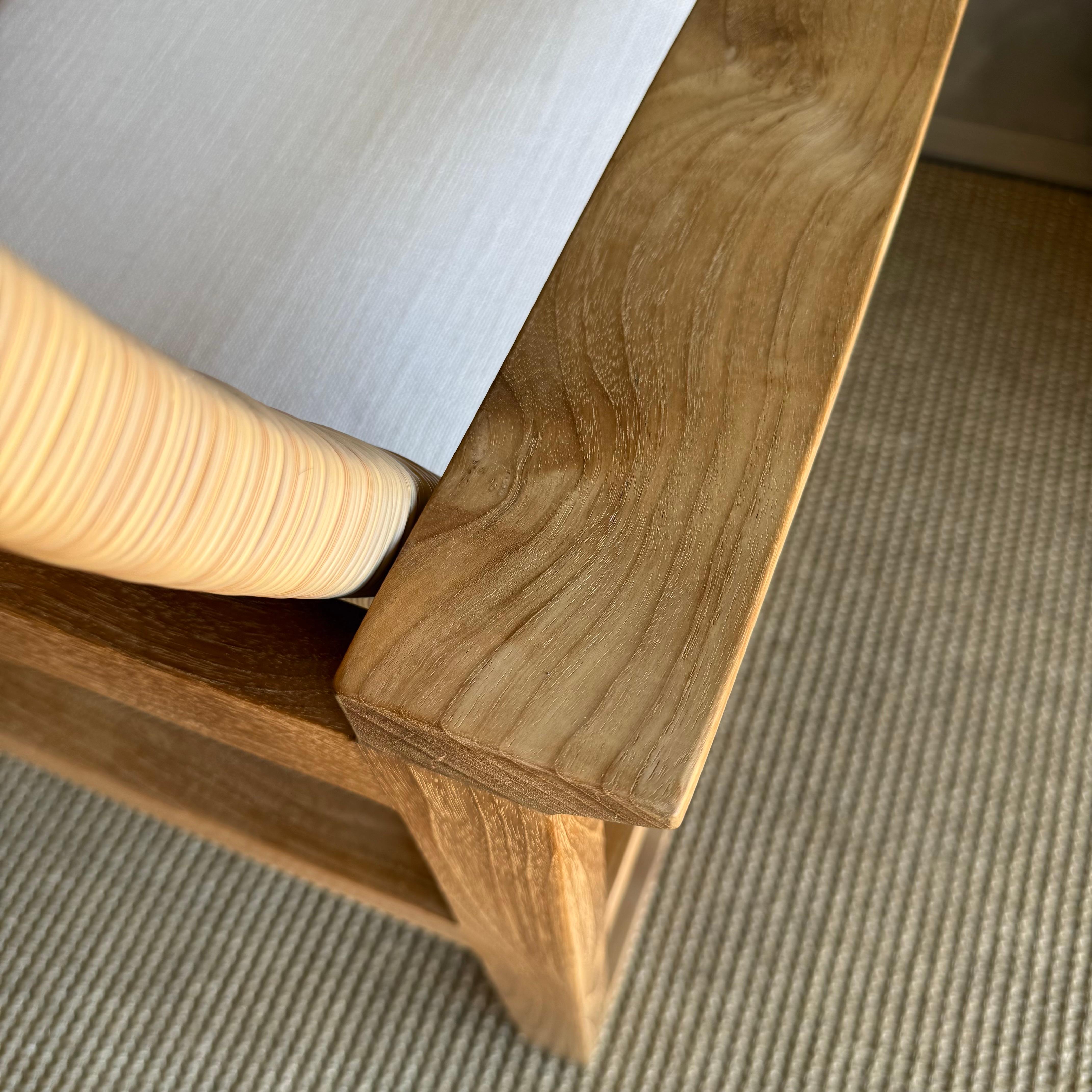 Chaise longue en bois de teck tressé pour l'intérieur et l'extérieur avec coussin en vente 5