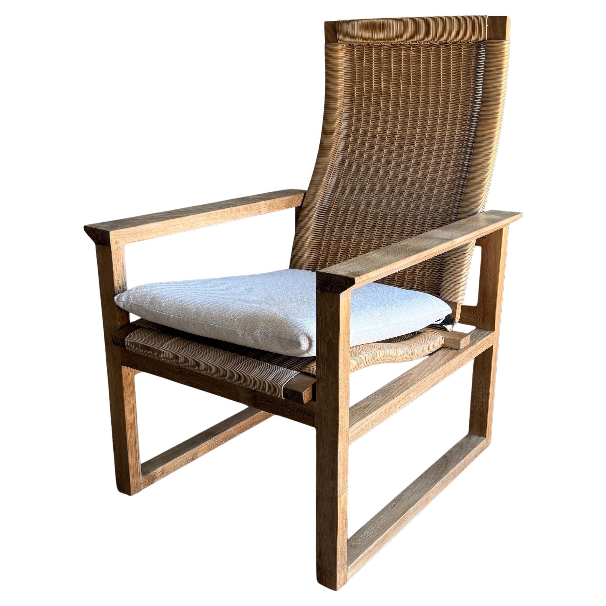 Indoor Outdoor Woven Rope Teak Holz Lounge Stuhl mit Kissen