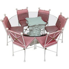 Indoor Vintage Glass Table and Painted Iron Metal Chairs, Late 19th Century