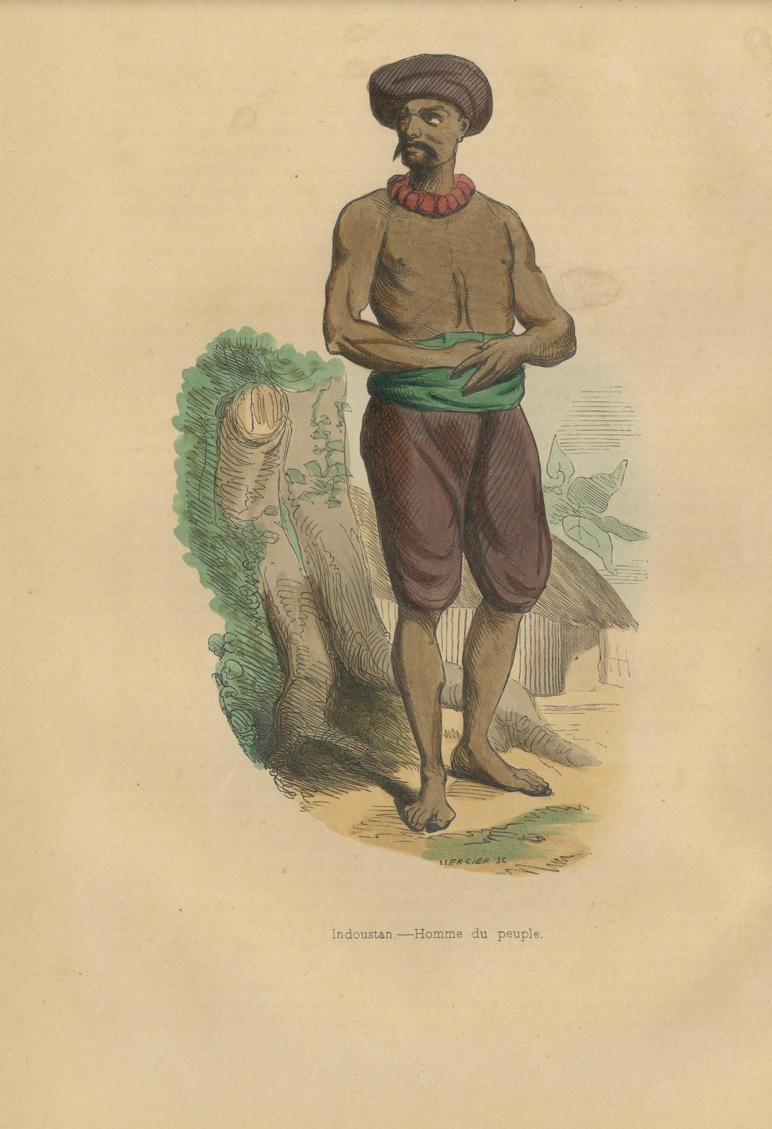Milieu du XIXe siècle Robe traditionnelle indostanienne représentée dans la lithographie de Wahlen du 19e siècle en vente