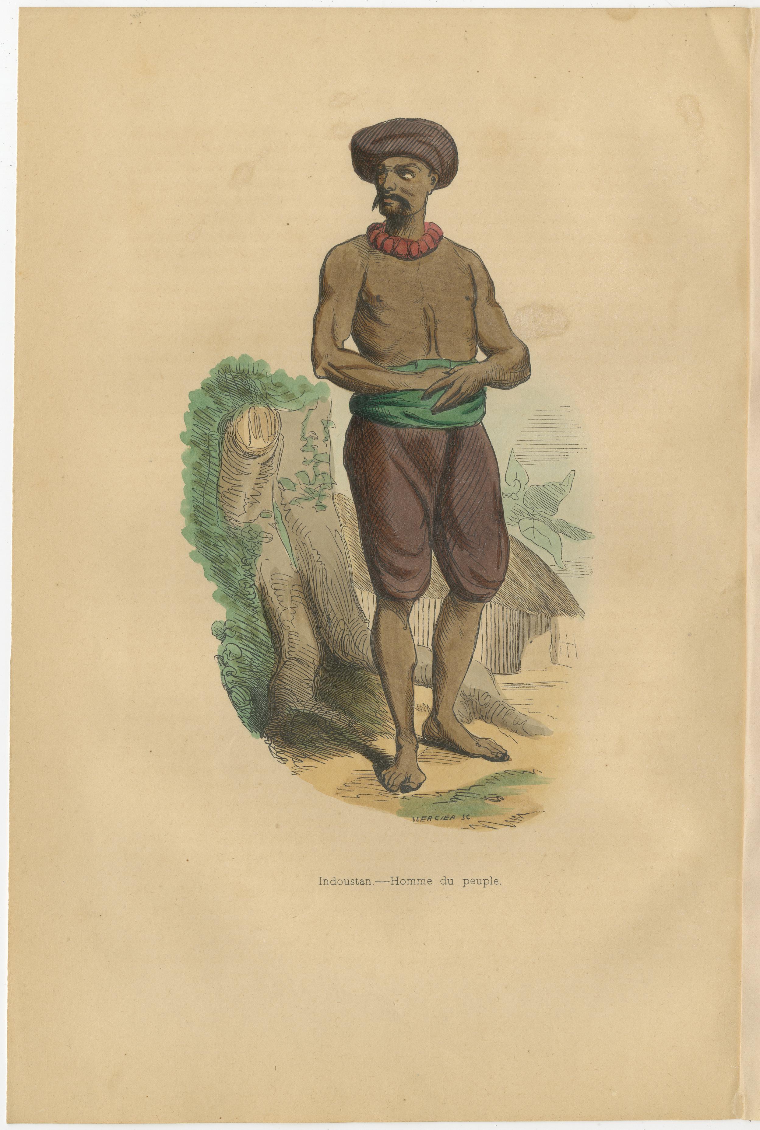 Papier Robe traditionnelle indostanienne représentée dans la lithographie de Wahlen du 19e siècle en vente