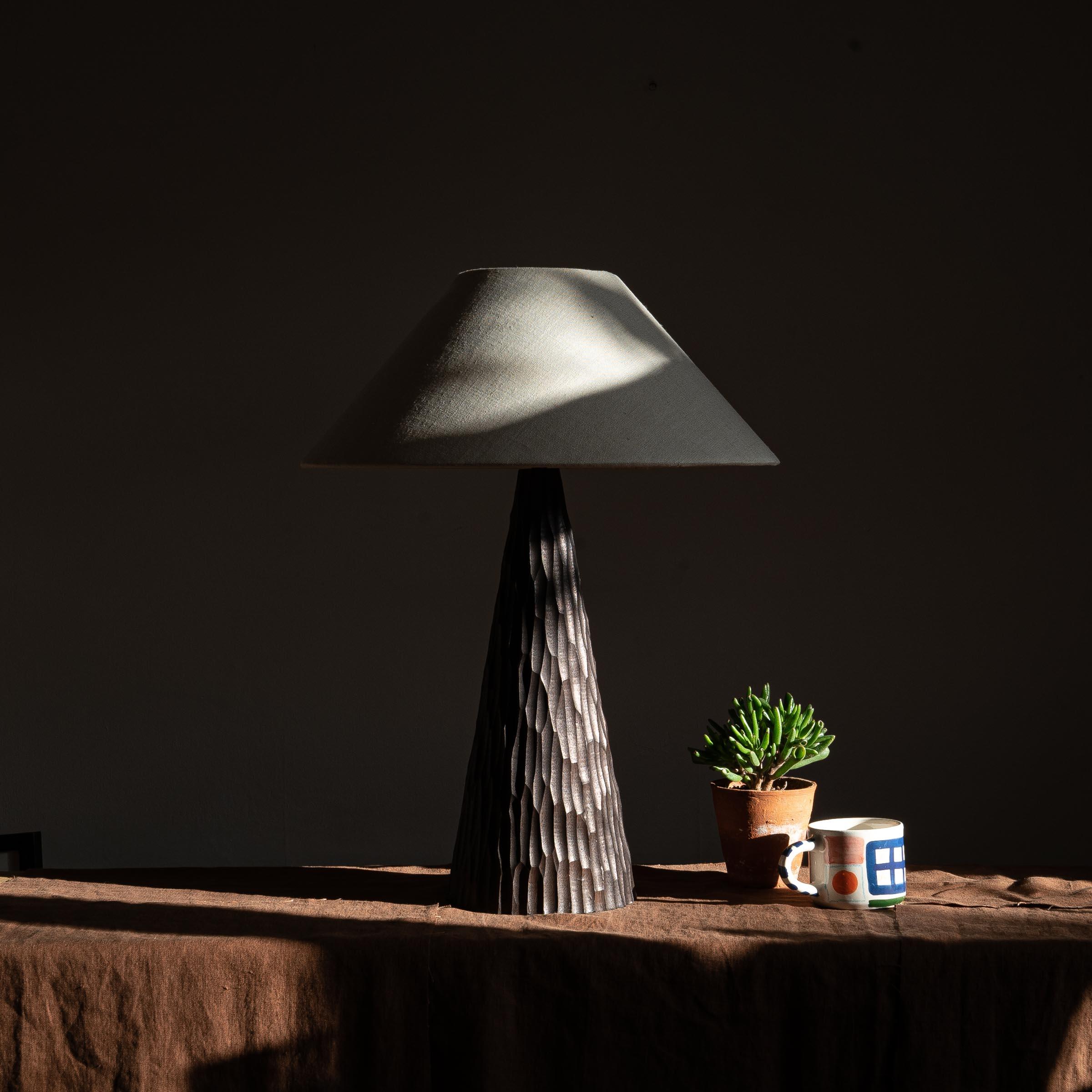 Indra Conical Table Lamp with Organic Texturing, Black Stained Ash, by Mythology In New Condition For Sale In London, GB