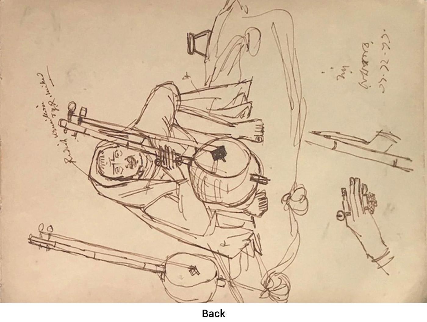 Mujeres Indias en su Hábitat, Músico en Sitar, Tinta, Maestro Artista 