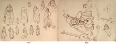 Indian Women in their Habitat, Musician on Sitar, Ink, Master Artist "In Stock"