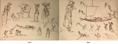 Rare work of Indian Women, River, Boat, Ink on Paper by Modern Artist "In Stock"