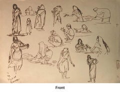 Riverside, Bagno, Barche, Inchiostro su carta, Recto e Verso di Artista moderno "In magazzino"