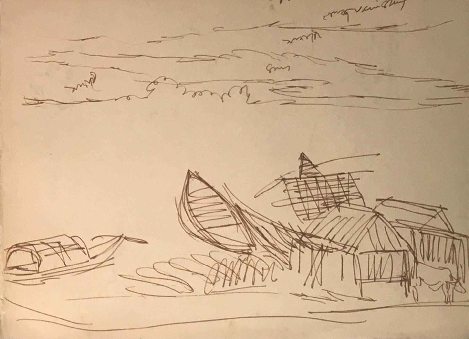 Disegni, Figurativi, Inchiostro su carta, Opera a due facciate di Indra Dugar 