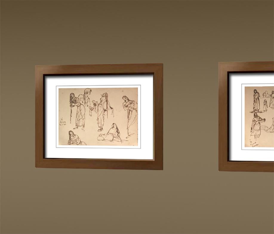 Zeichnungen, figürlich, Tusche auf Papier, zweiseitiges Werk von Indra Dugar, „In Stock“ im Angebot 2
