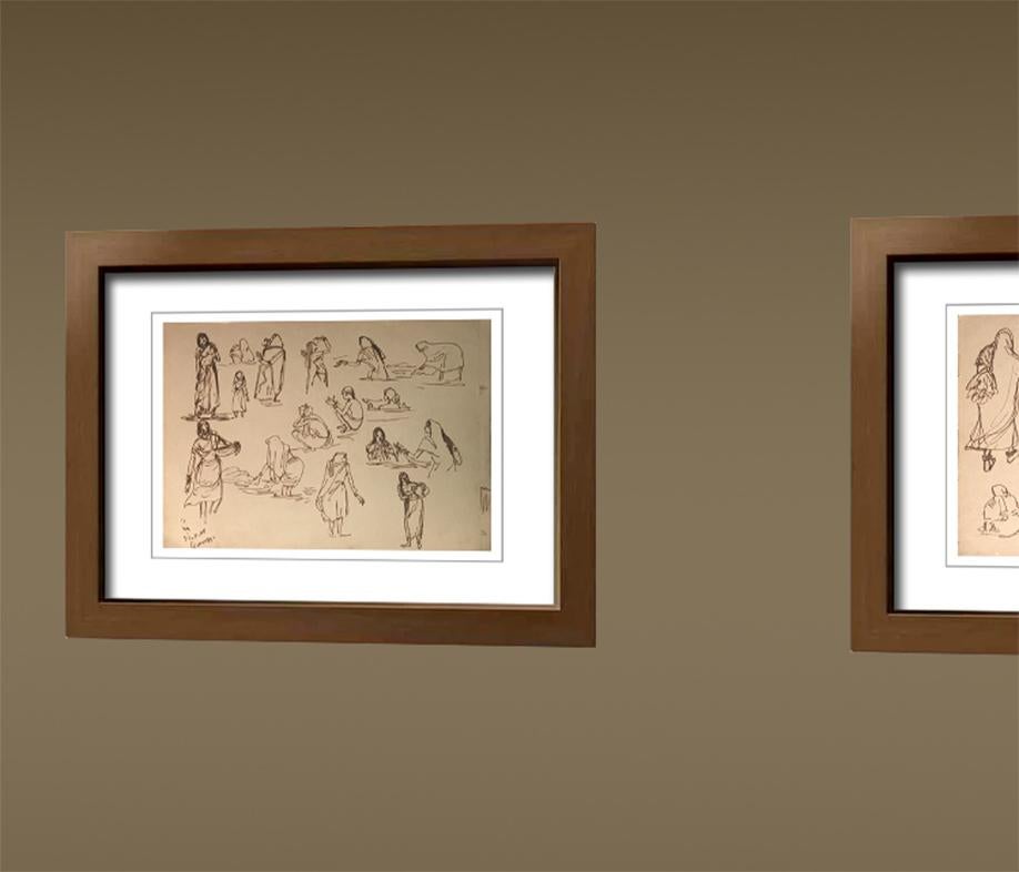 Zeichnungen, figürlich, Tusche auf Papier, zweiseitiges Werk von Indra Dugar, „In Stock“ im Angebot 3