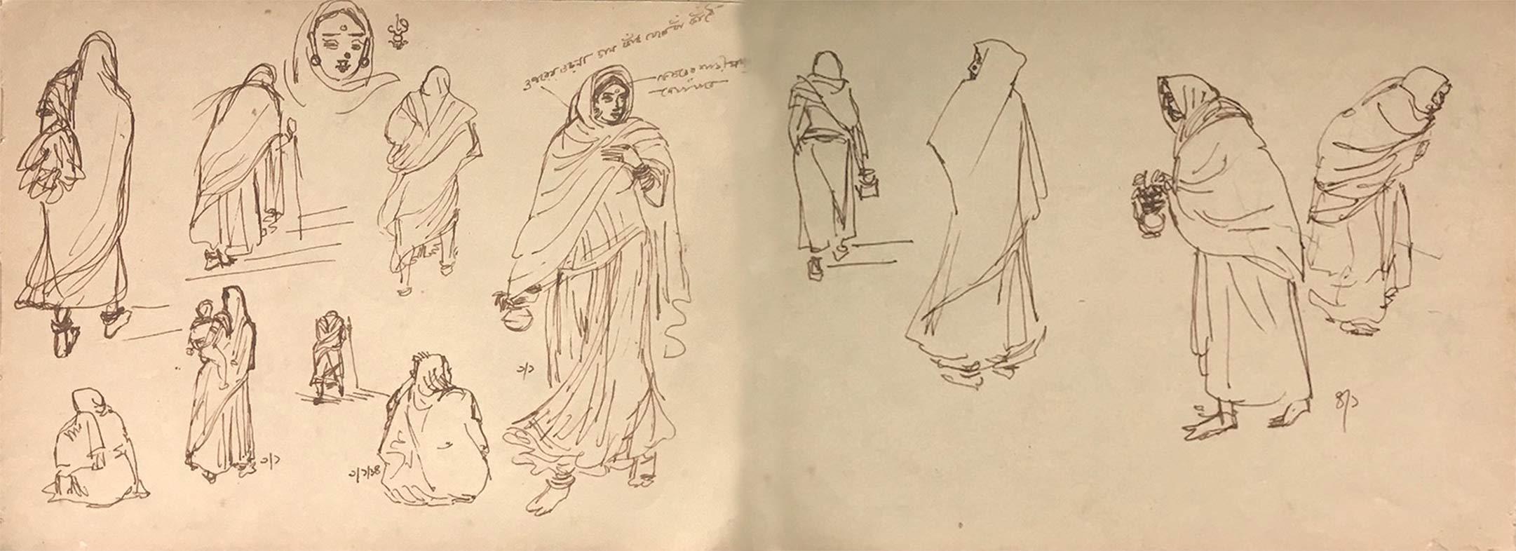 Zeichnungen, figürlich, Tusche auf Papier, zweiseitiges Werk von Indra Dugar, „In Stock“ im Angebot 7