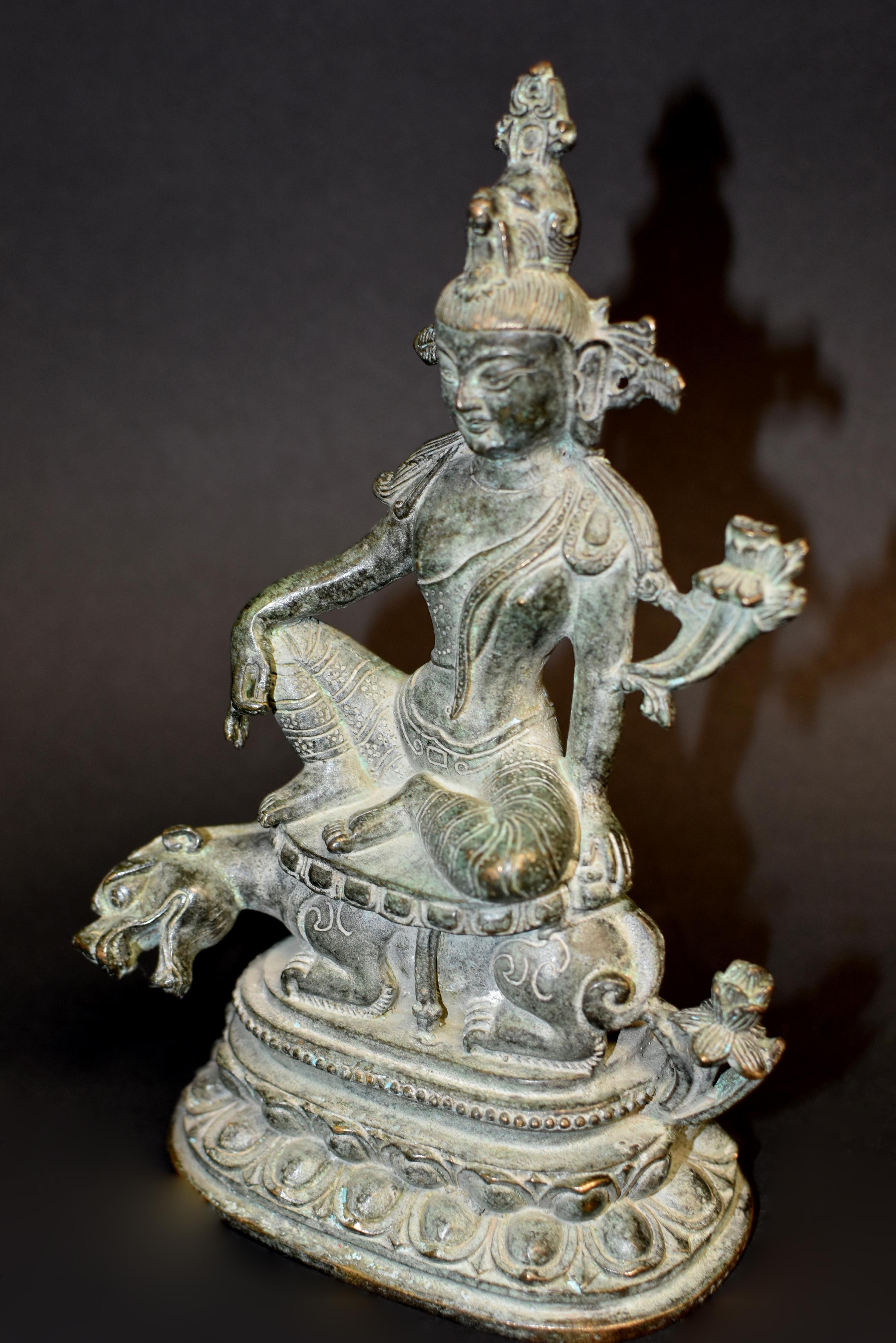 Bronze Indra Hindu Tibetan Buddha Statue King of Gods For Sale