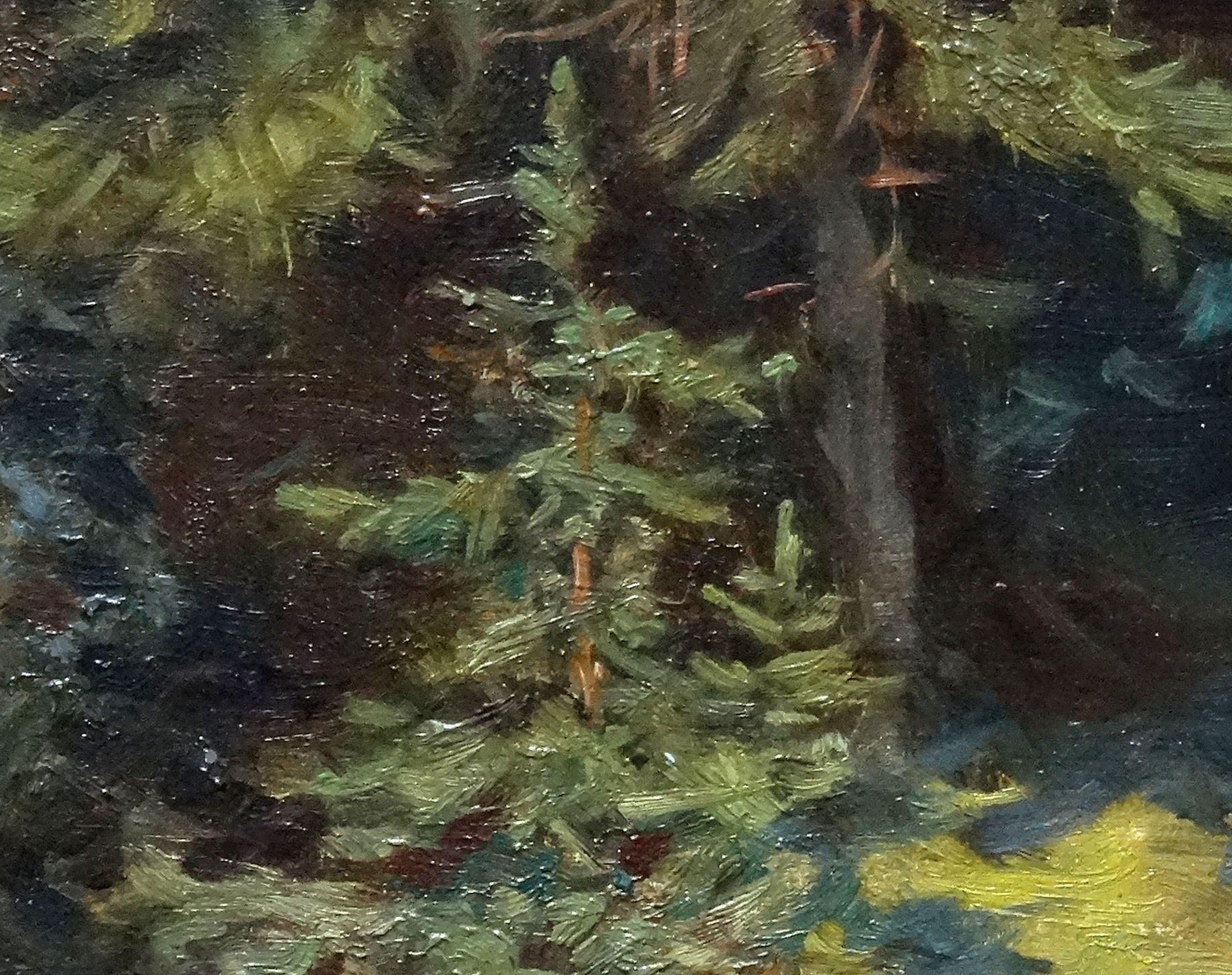 En el bosque. Óleo sobre cartón, 17x25 cm - Painting de Indrikis Zeberins 