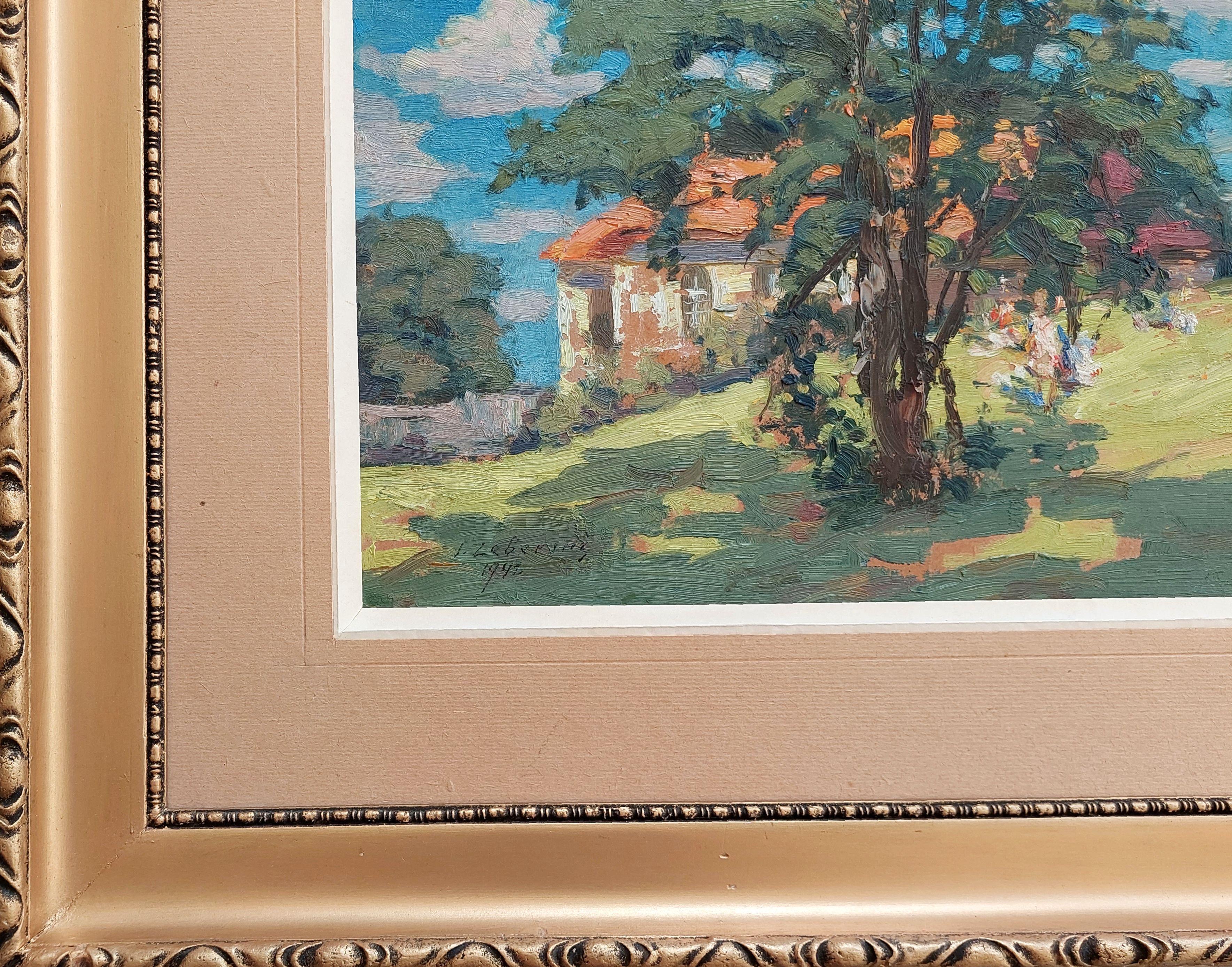 In der Sonne  1942, Öl auf Karton, 24x33 cm, Öl (Impressionismus), Painting, von Indrikis Zeberins 
