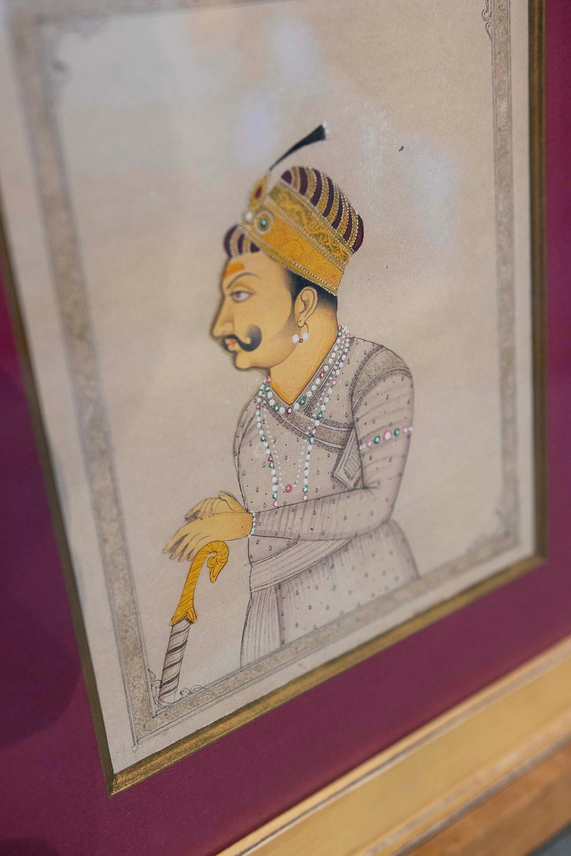 Indian Indu Hand Painted Picture of a Maraja Character with a Hat and Sword