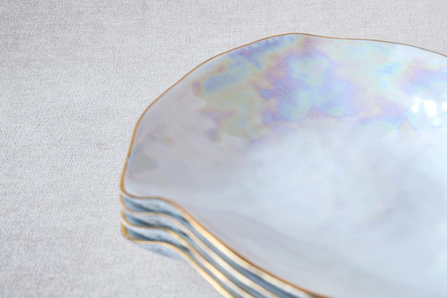 Contemporary Indulge Nº5/Iridescent+24k Golden Rim/Small Plate, Handmade Porcelain Tableware For Sale