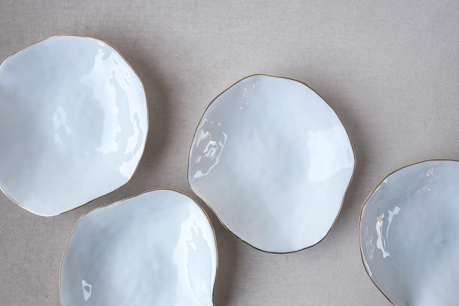 French Indulge Nº5 / White + 24k Golden Rim / Small Plate, Handmade Porcelain Tableware For Sale
