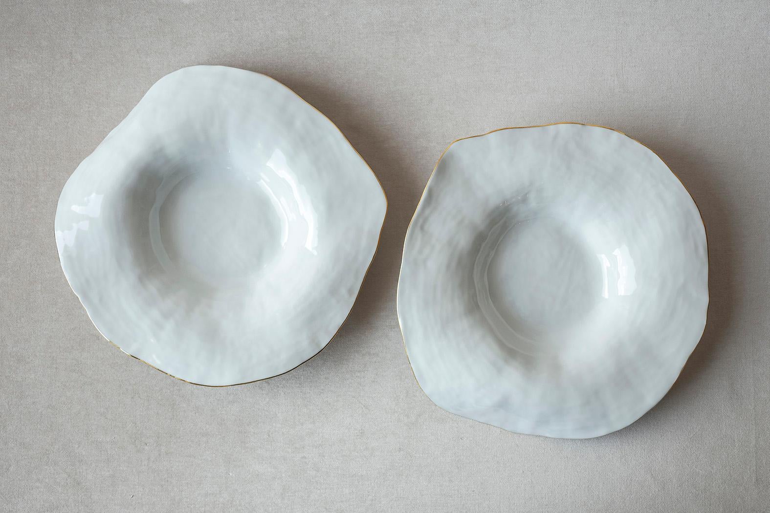 Indulge Nº7 / Golden Rim / Deep Dinner Plate, Handmade Porcelain Tableware For Sale 1
