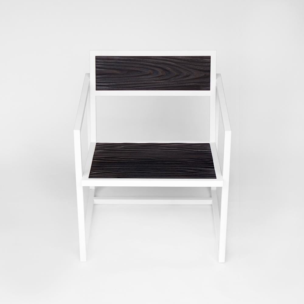 American Indus Topography Chair by CAUV Design Welded Steel Frame and Carved Hardwood For Sale