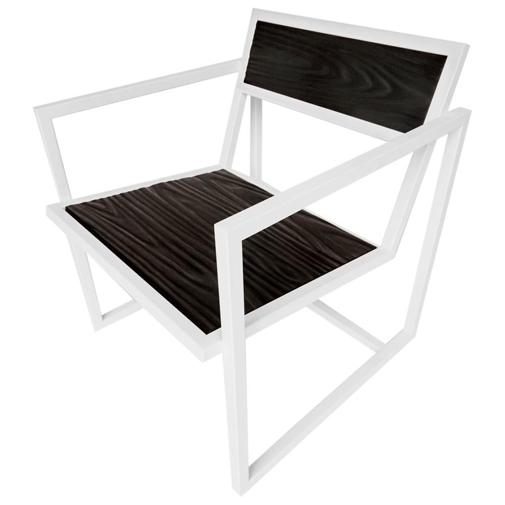 Indus Topography Chair by CAUV Design Welded Steel Frame and Carved Hardwood For Sale