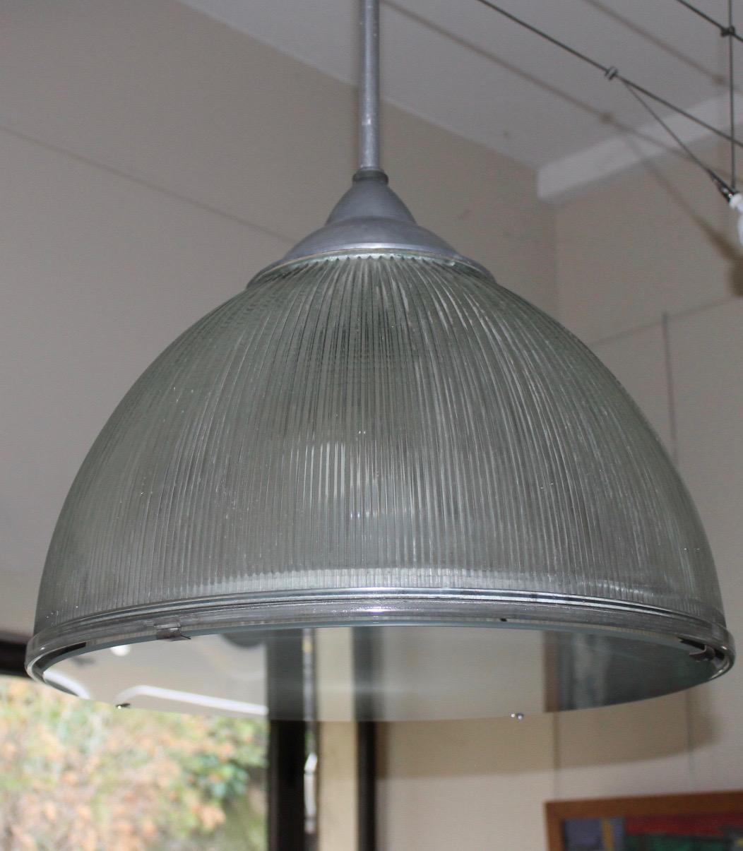 Industrial Indusrial Halophane, Pendant Light, Italy 1950 For Sale