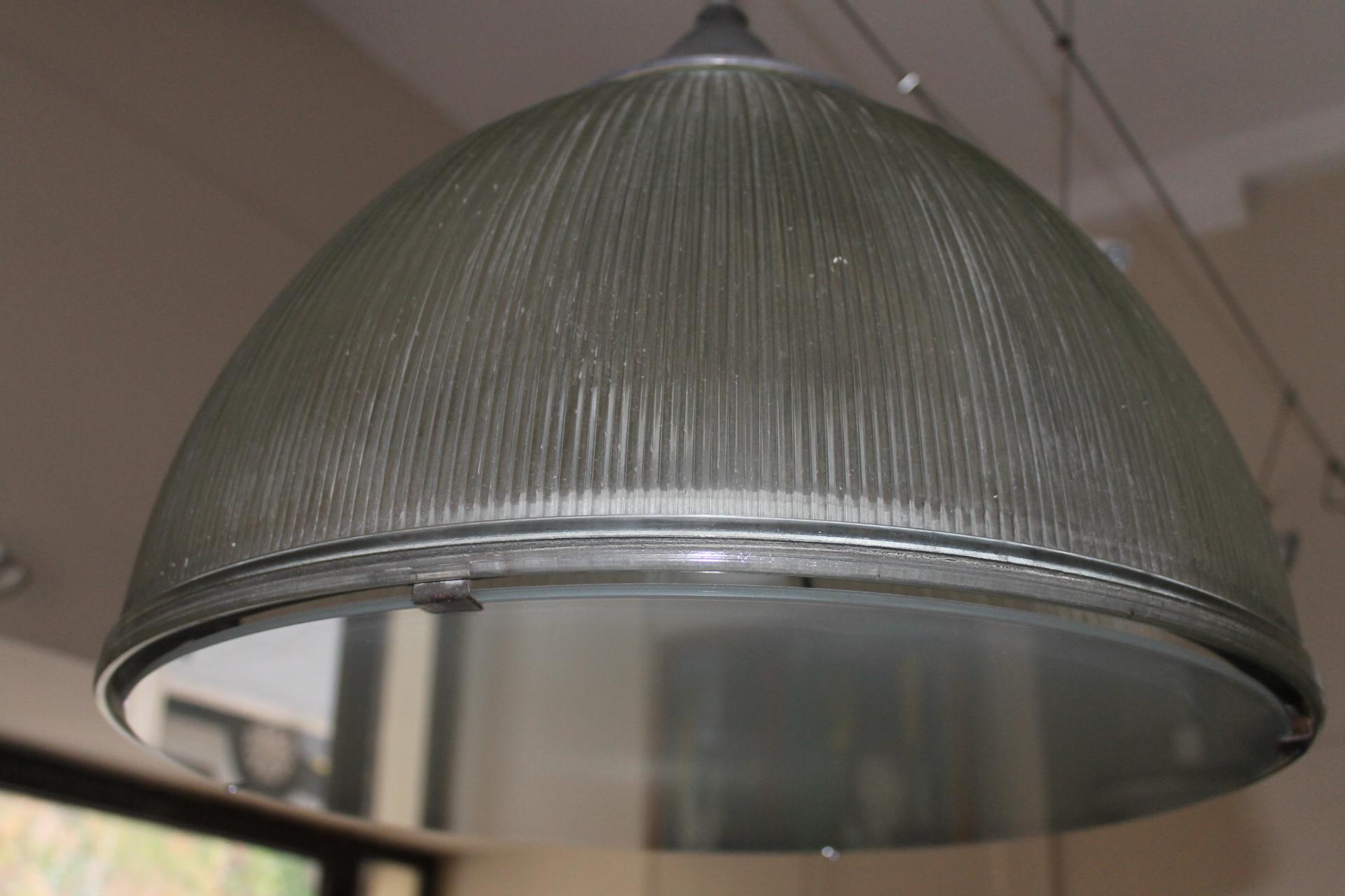 Glazed Indusrial Halophane, Pendant Light, Italy 1950 For Sale