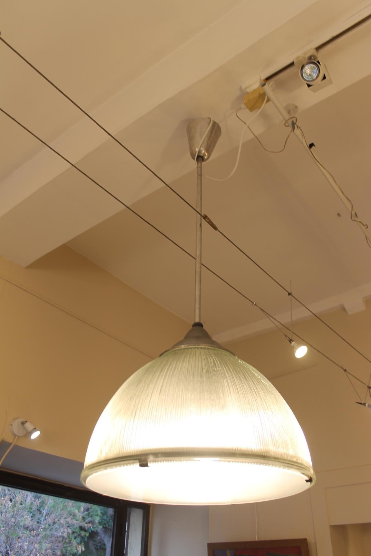Indusrial Halophane, Pendant Light, Italy 1950 In Fair Condition For Sale In Nice, FR