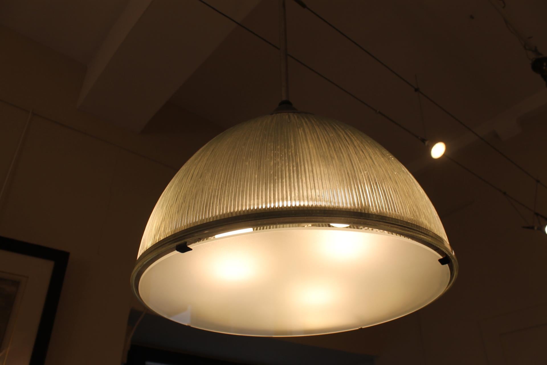 20th Century Indusrial Halophane, Pendant Light, Italy 1950 For Sale