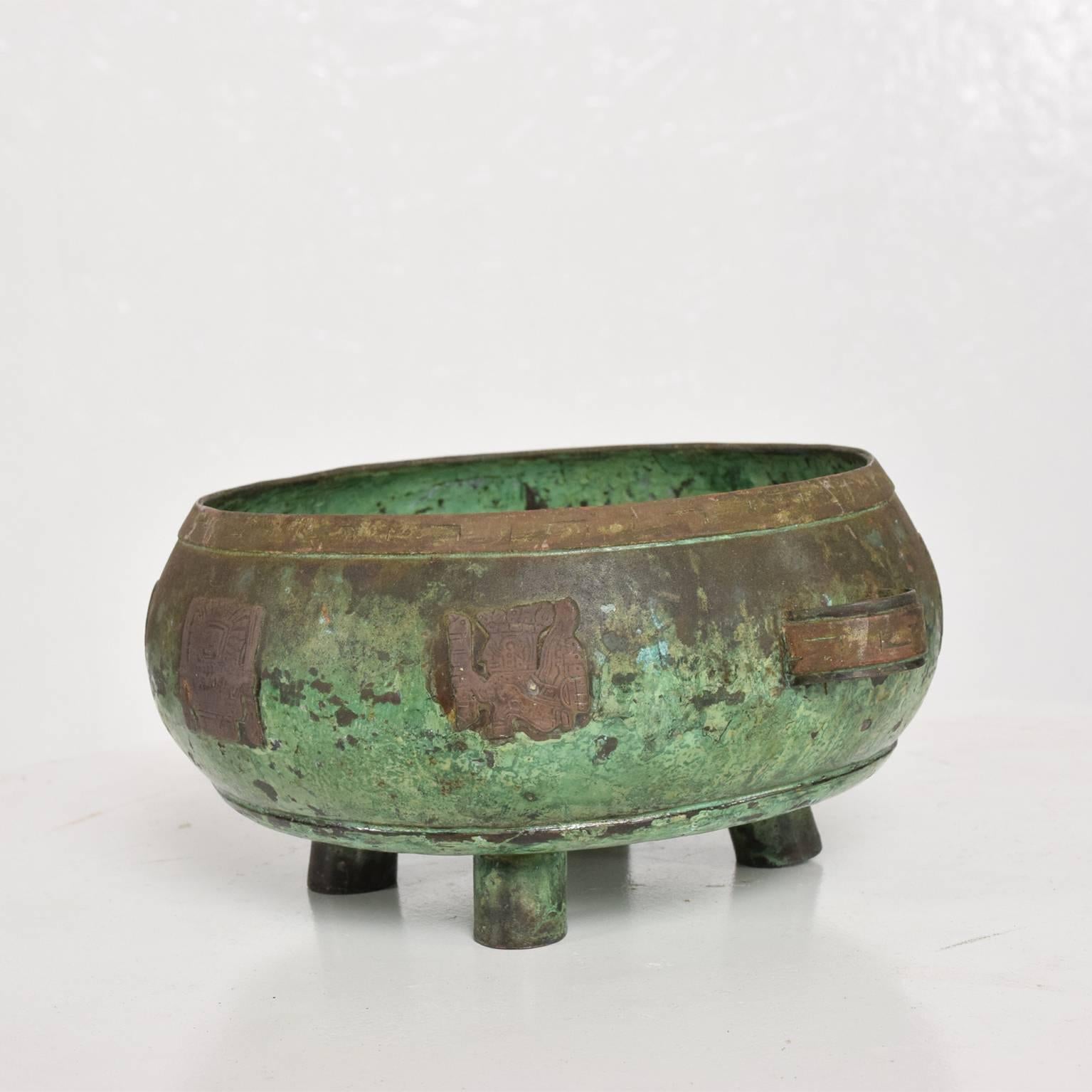 Industria Peruana Decorative Maya Bowl Copper & Sterling Signed Vicky In Distressed Condition In Chula Vista, CA