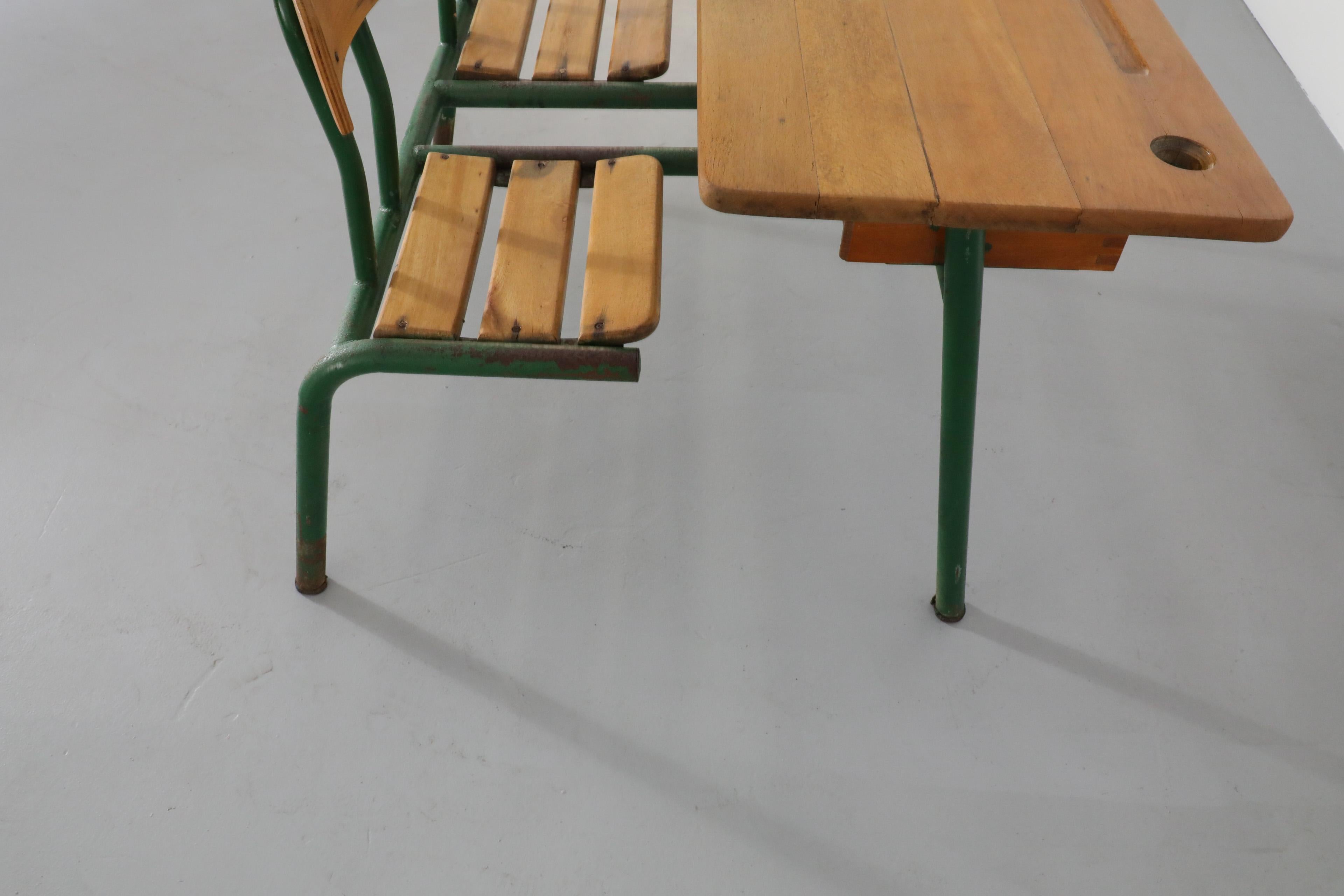 Metal Industrial 1950s French Tandem School Desk by Matco For Sale