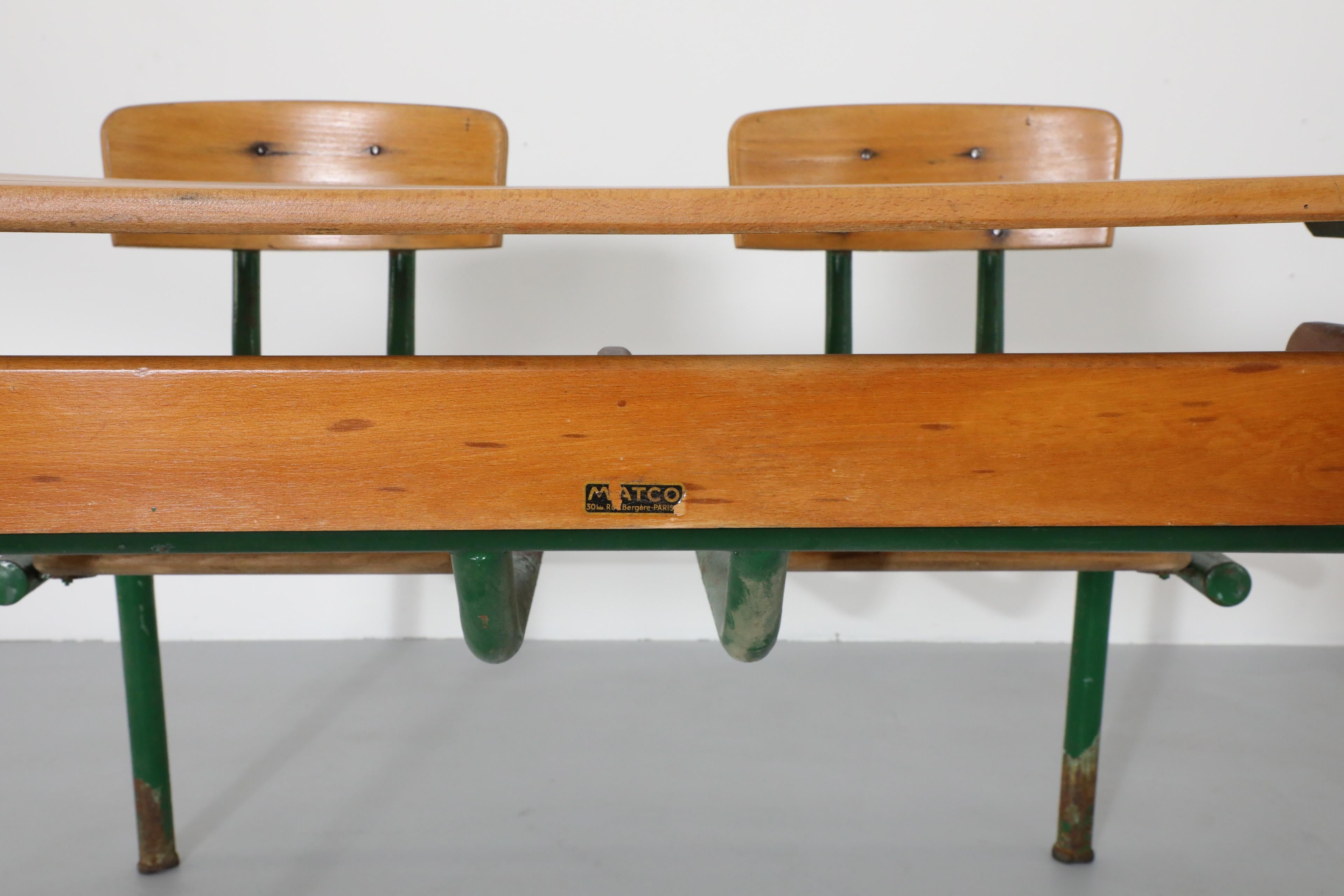 Industrial 1950s French Tandem School Desk by Matco For Sale 1