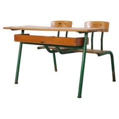 Retro Industrial 1950s French Tandem School Desk by Matco