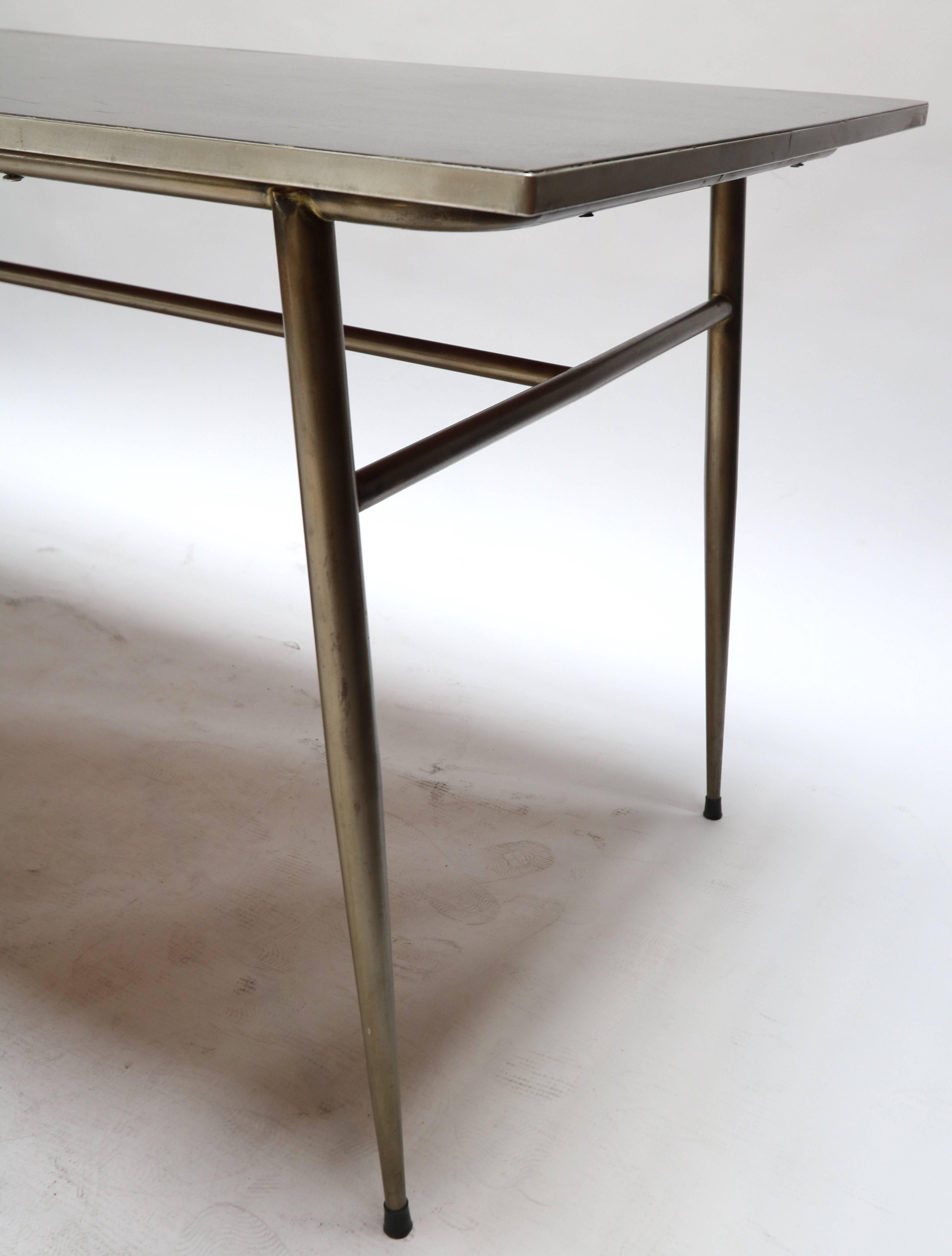 Mid-Century Modern Steel Industrial Dining Table with Black Top, 1950s