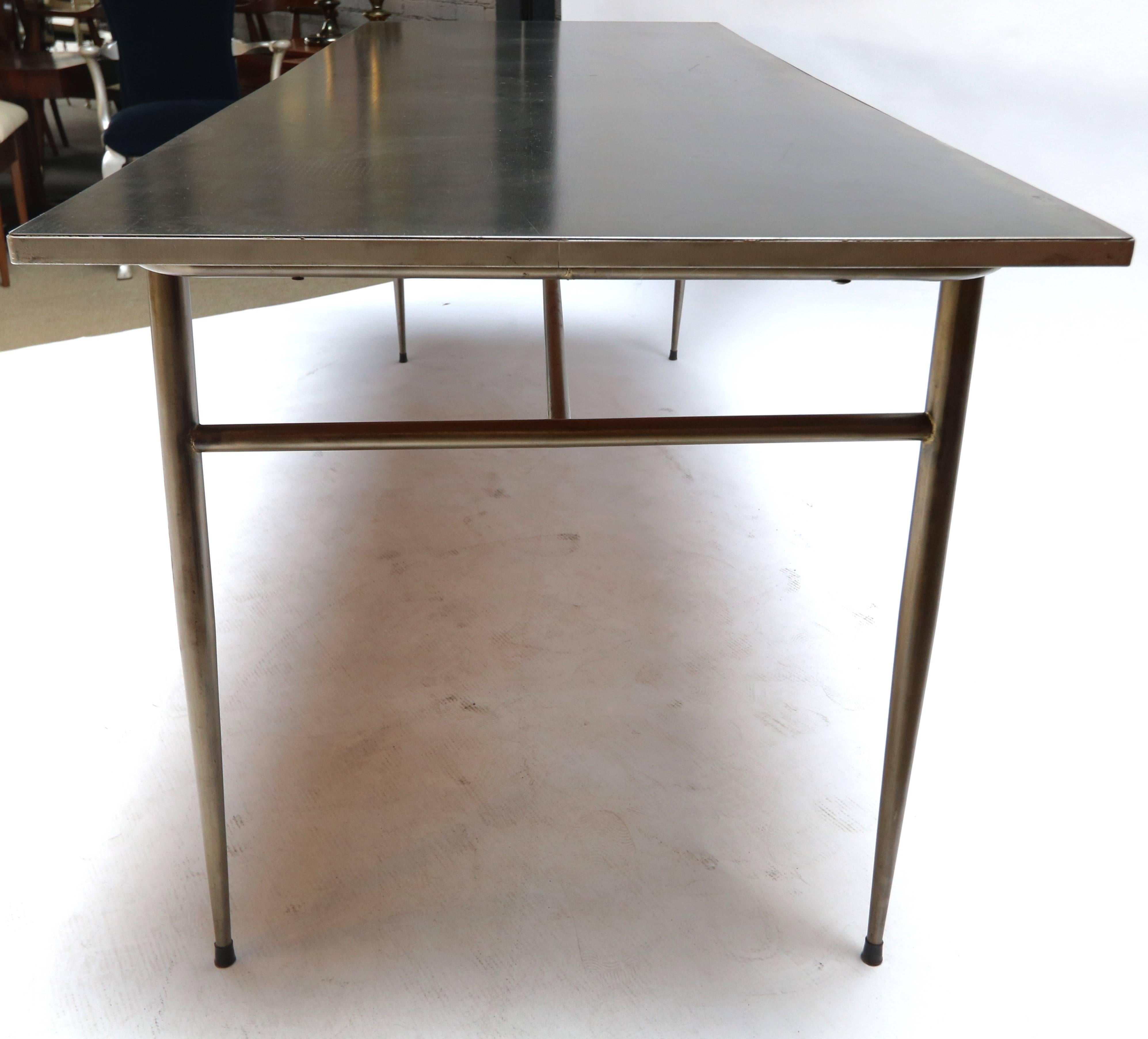 Italian Steel Industrial Dining Table with Black Top, 1950s
