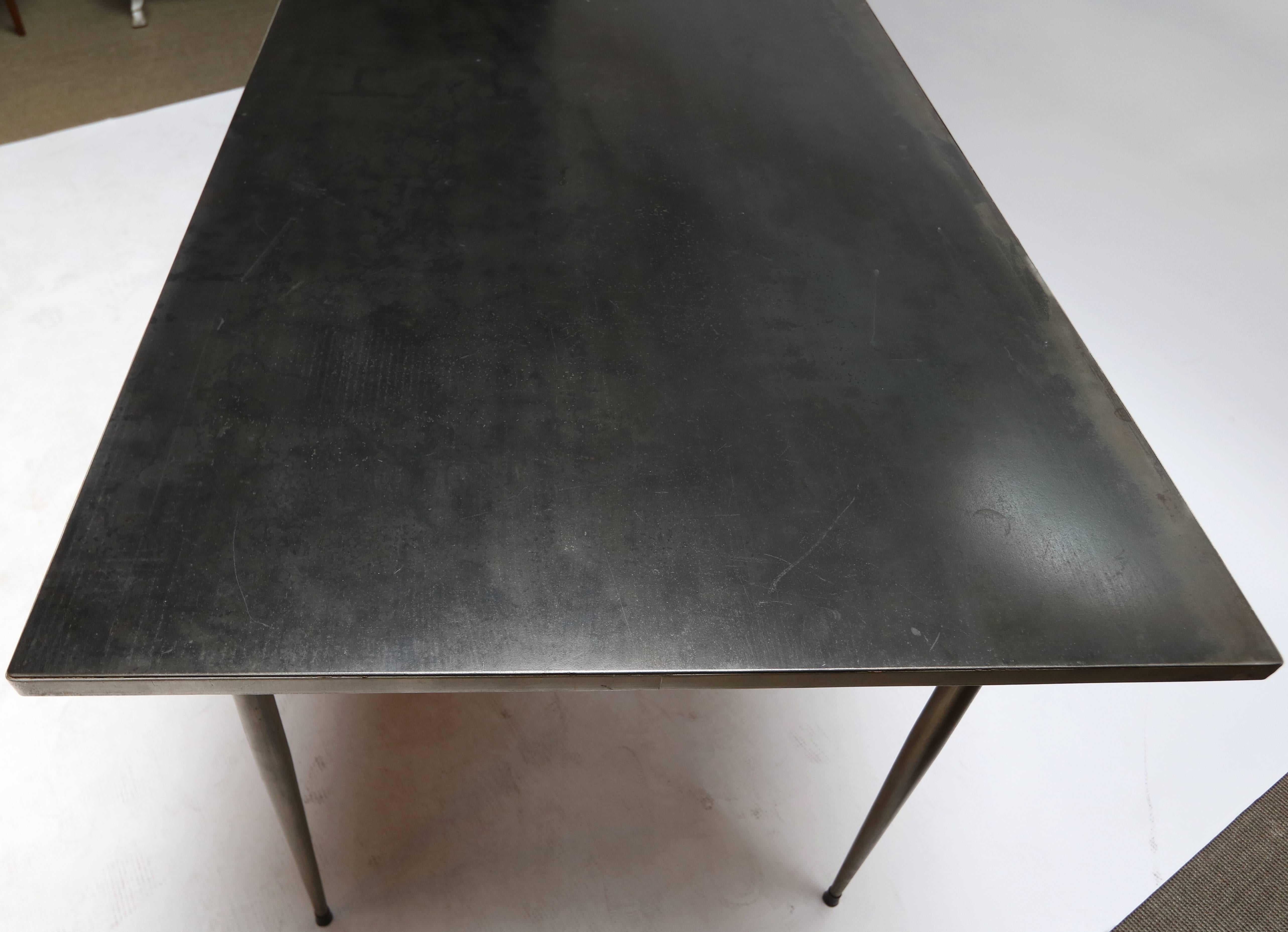 Steel Industrial Dining Table with Black Top, 1950s In Good Condition In Los Angeles, CA