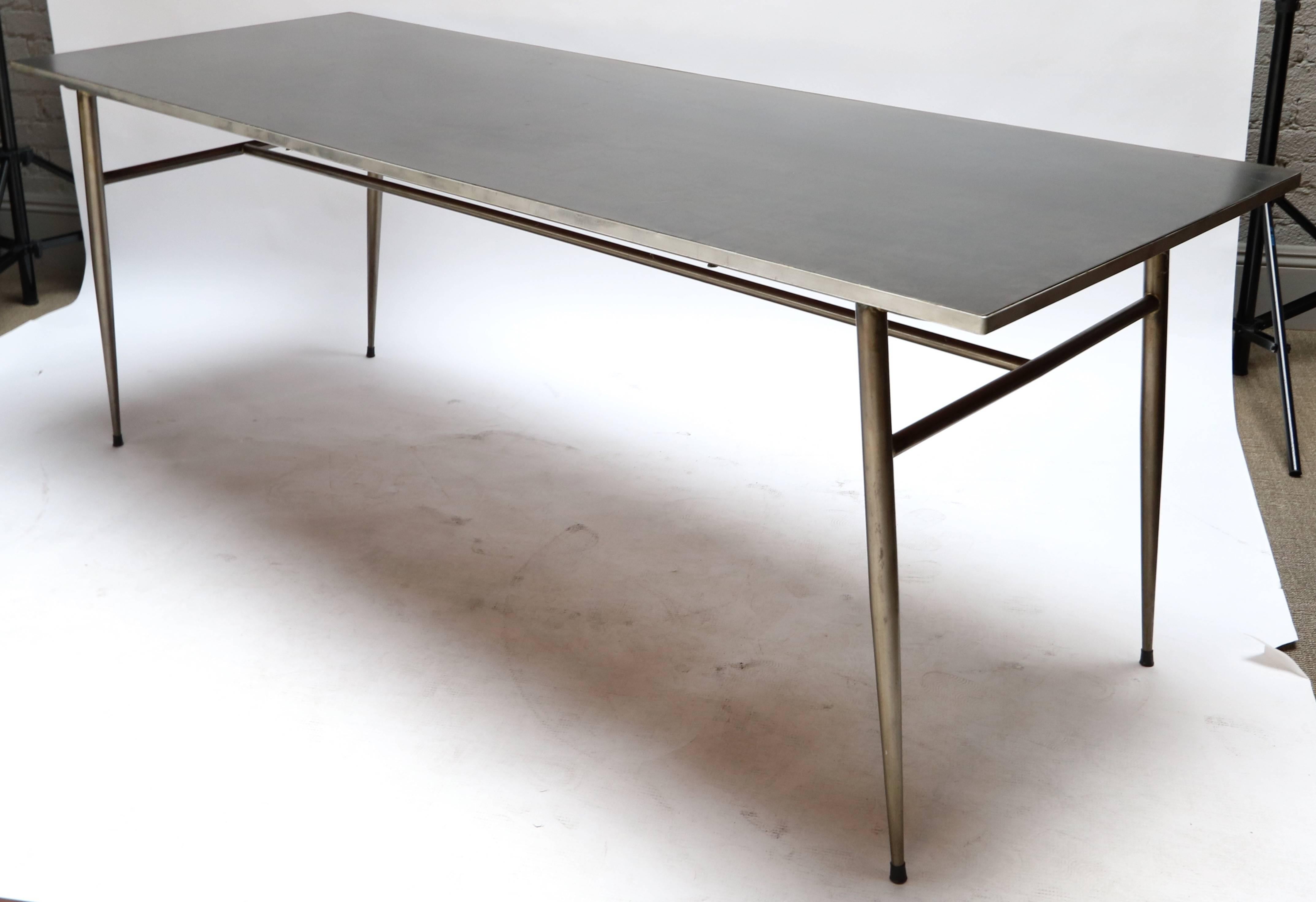 Mid-20th Century Steel Industrial Dining Table with Black Top, 1950s